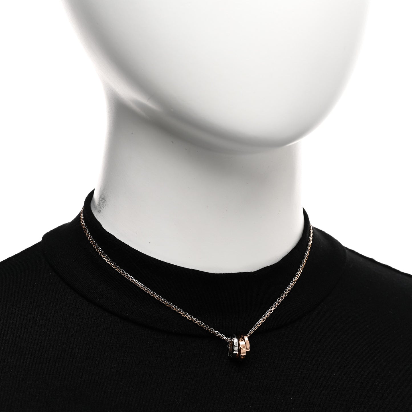 18K White Pink Gold Diamond Three Ring LOVE Pendant Necklace