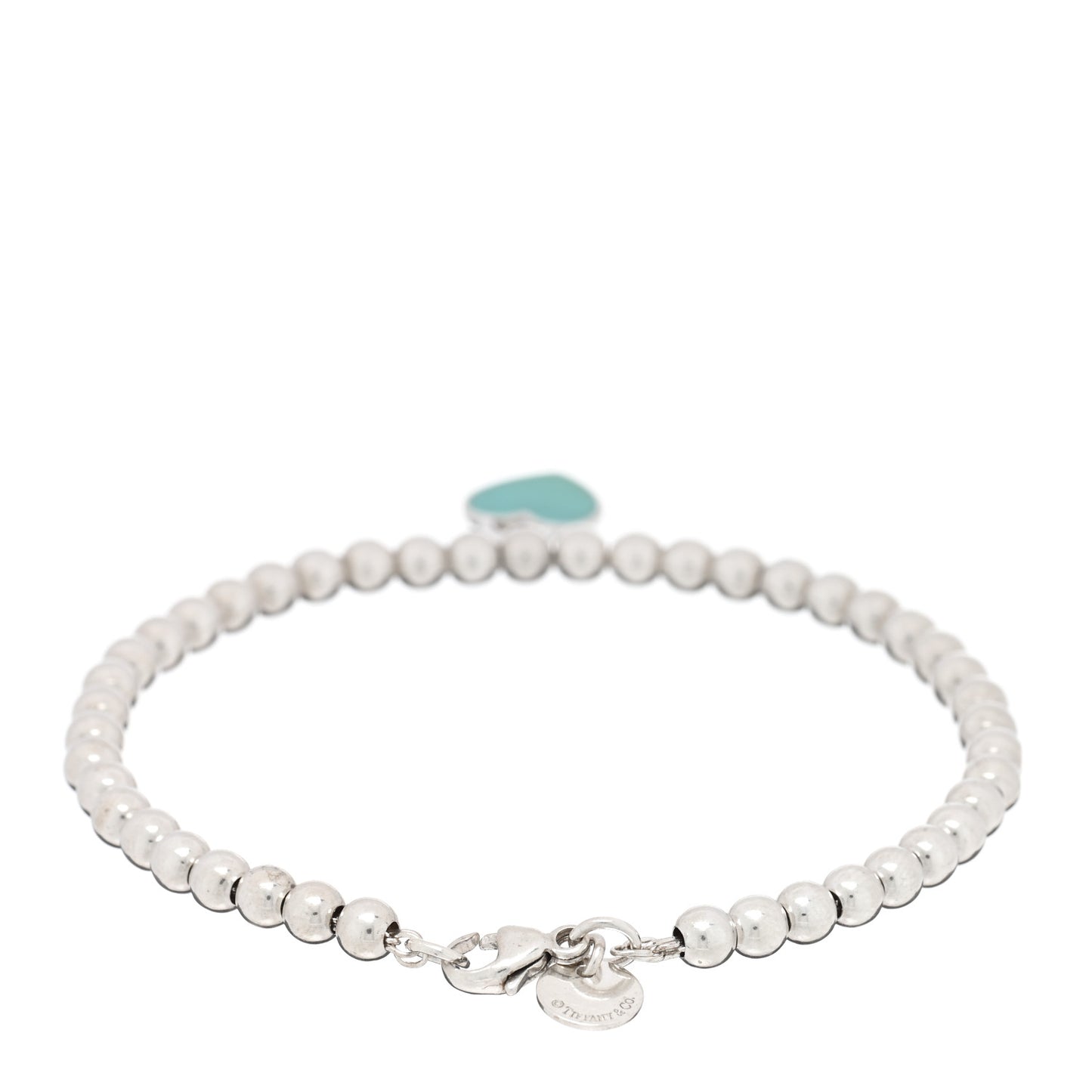 Sterling Silver Enamel 4mm Return To Tiffany Heart Tag Bead Bracelet Blue