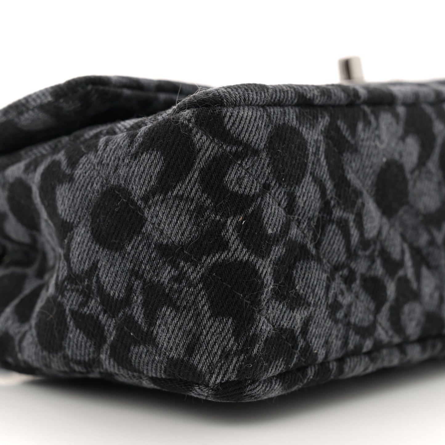 Printed Denim Quilted Flower Mini Rectangular Flap Black