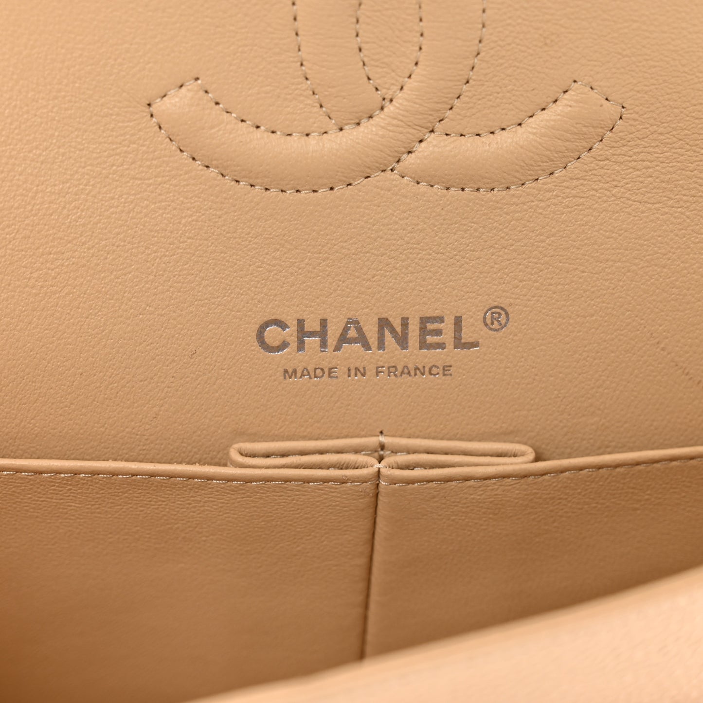 Caviar Quilted Medium Double Flap Beige