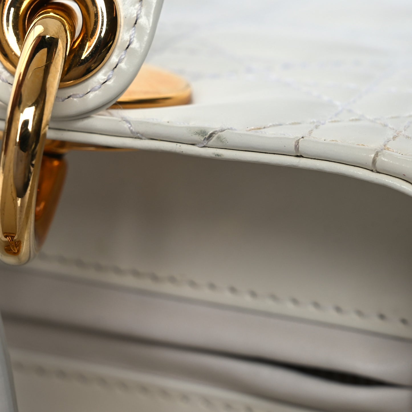 Glazed Calfskin Cannage Medium Lady Dior White