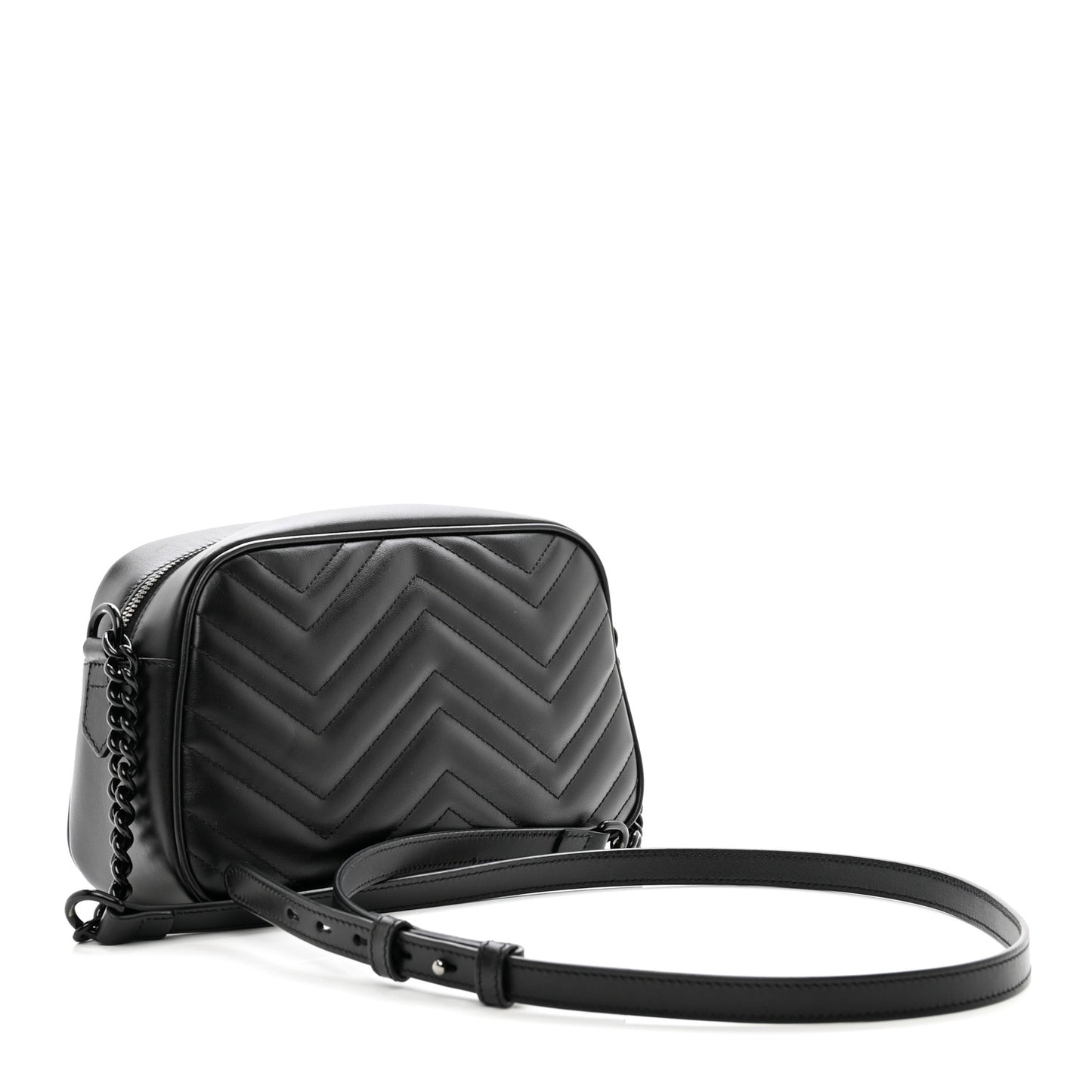 Calfskin Matelasse Monochrome Small GG Marmont Chain Shoulder Bag Black