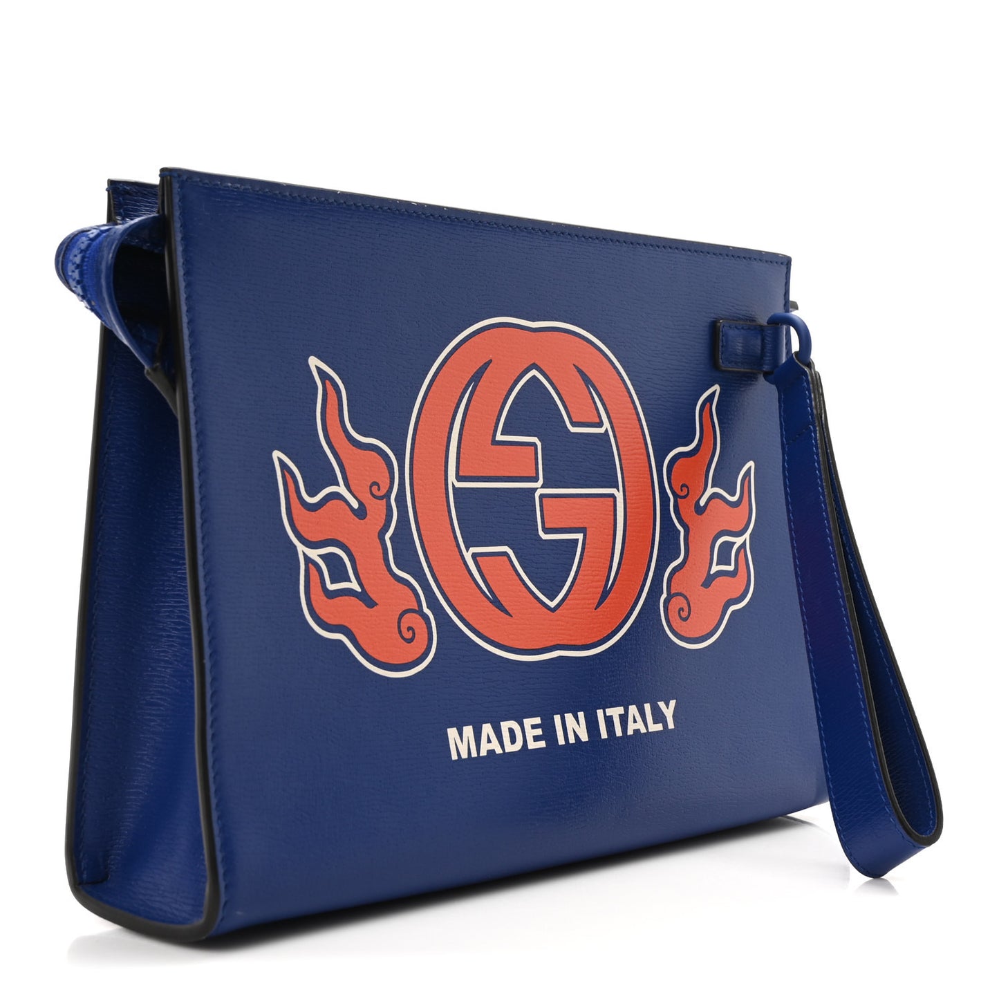 New Shanghai Calfskin Interlocking G Logo Wristlet Pouch Cobalt Blue Orange