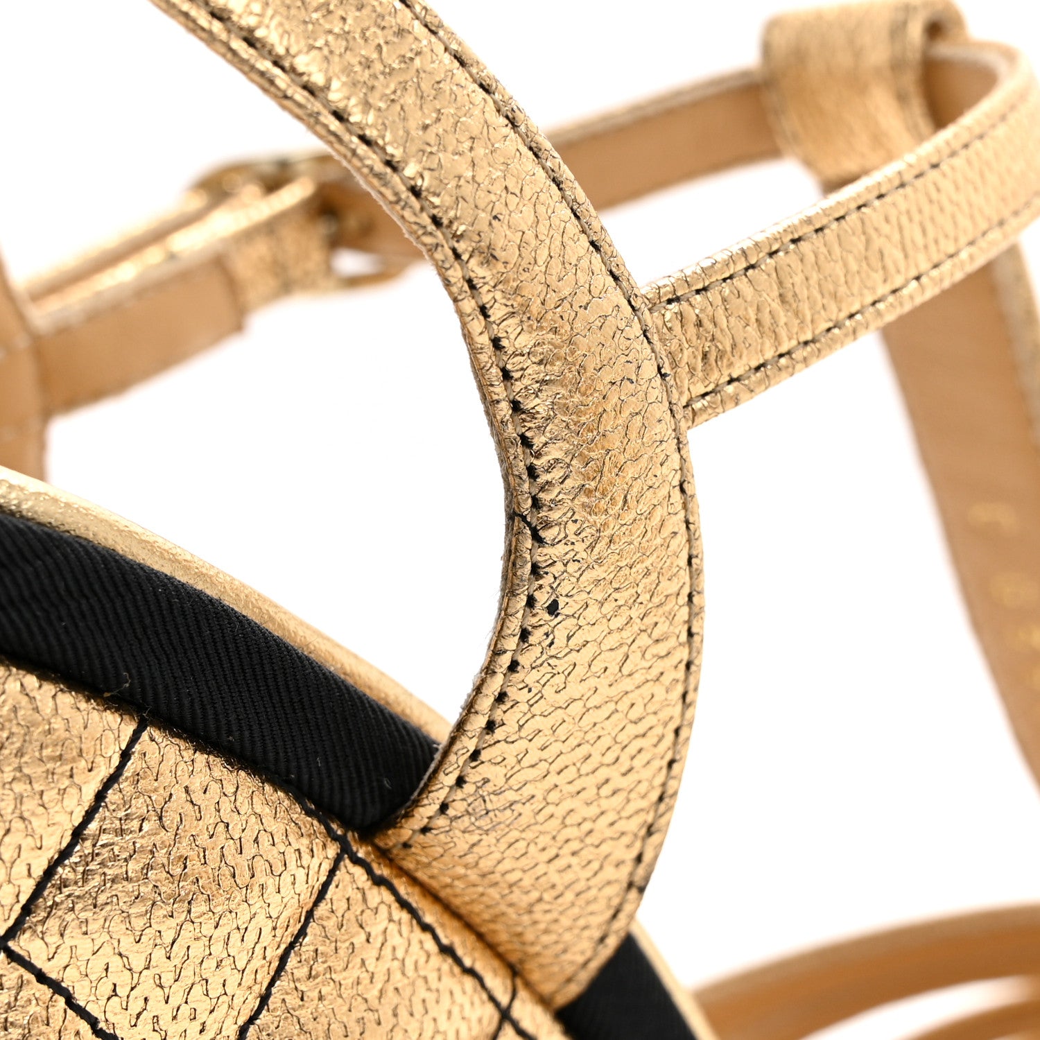 Chanel Laminated Goatskin Quilted Wedge Sandals 35 Gold 12 of 12