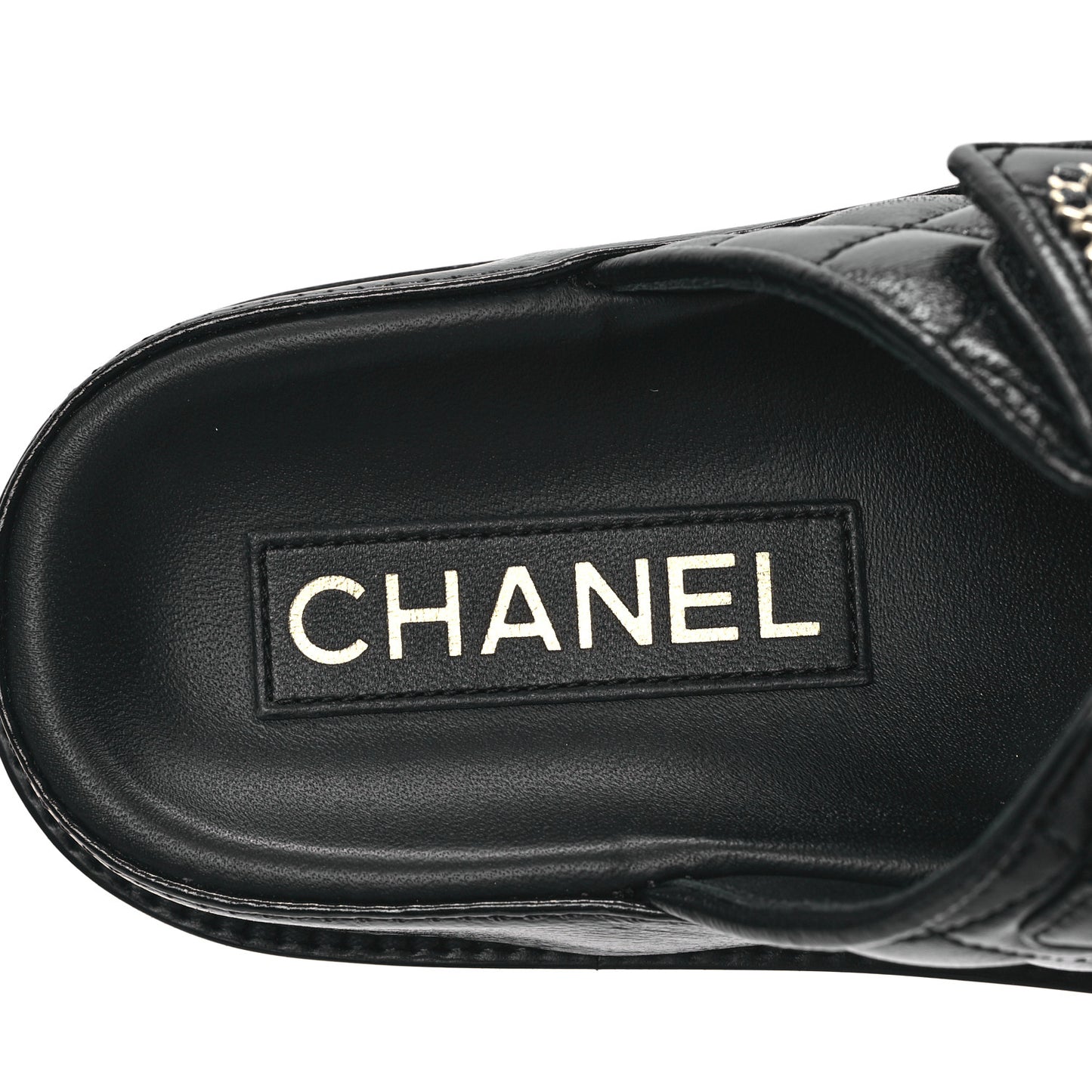 Lambskin Quilted Velcro Dad Chain CC Slide Sandals 35 Black