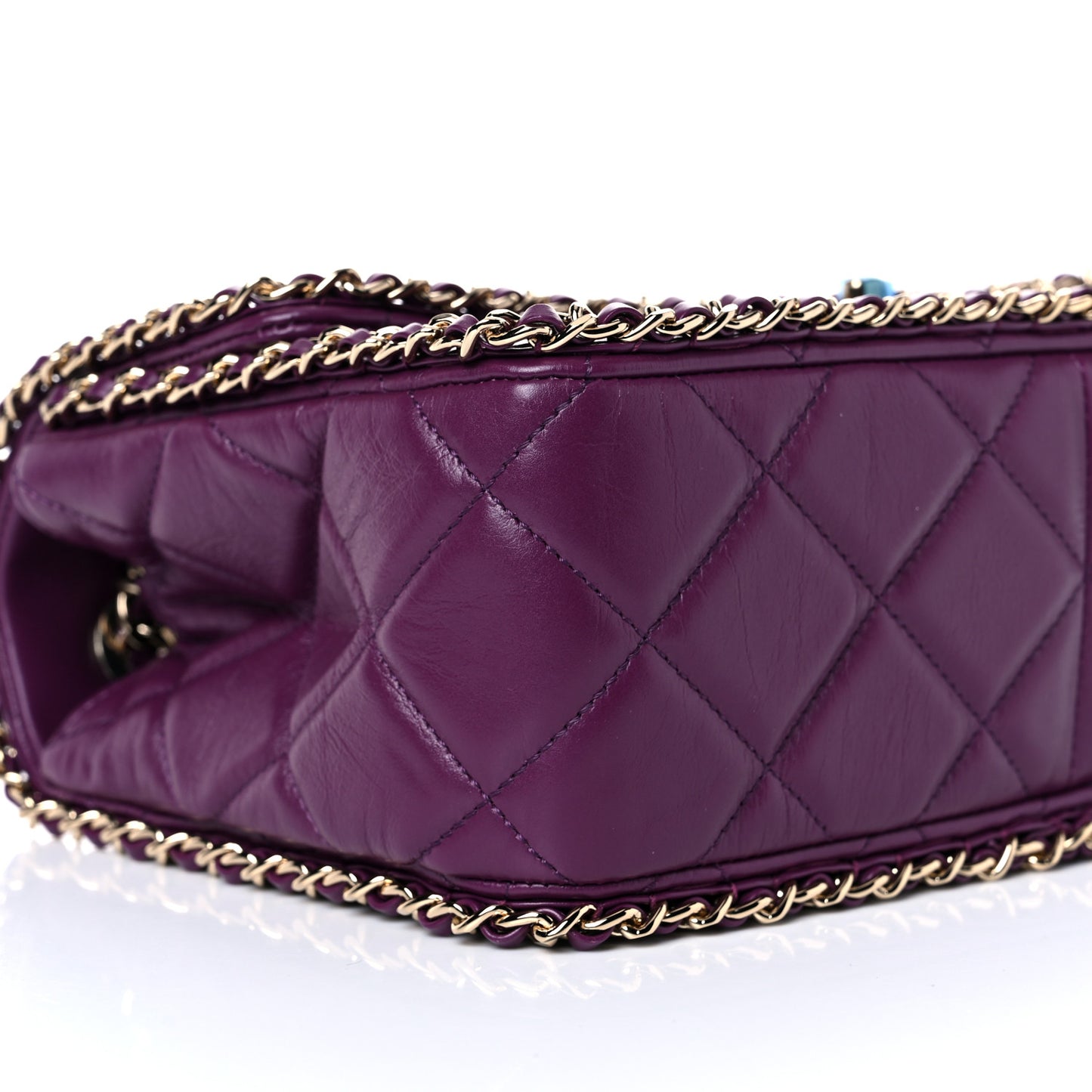 Crumpled Calfskin Medium Chain All Over Flap Purple