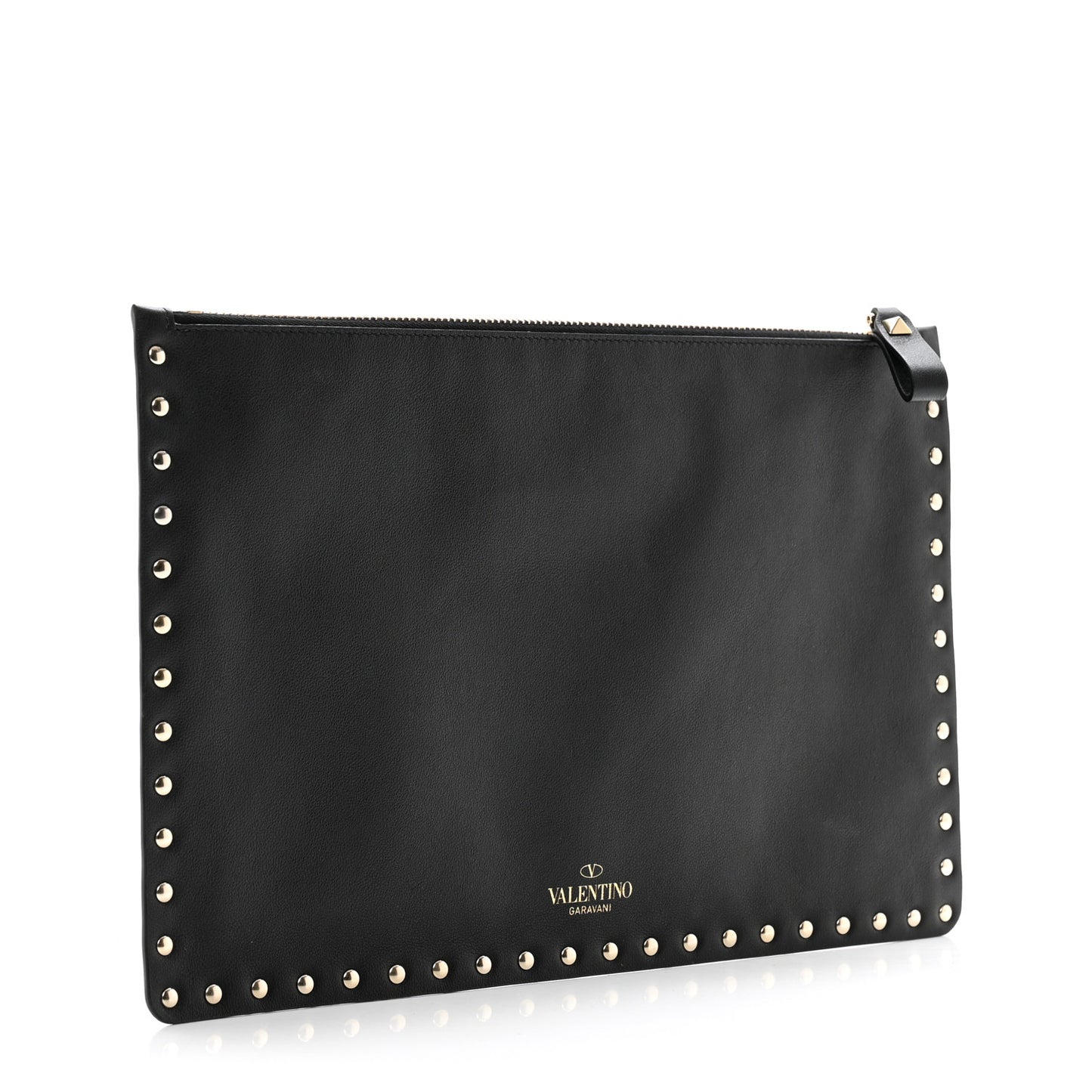Vitello Large Rockstud Zip Pouch Black