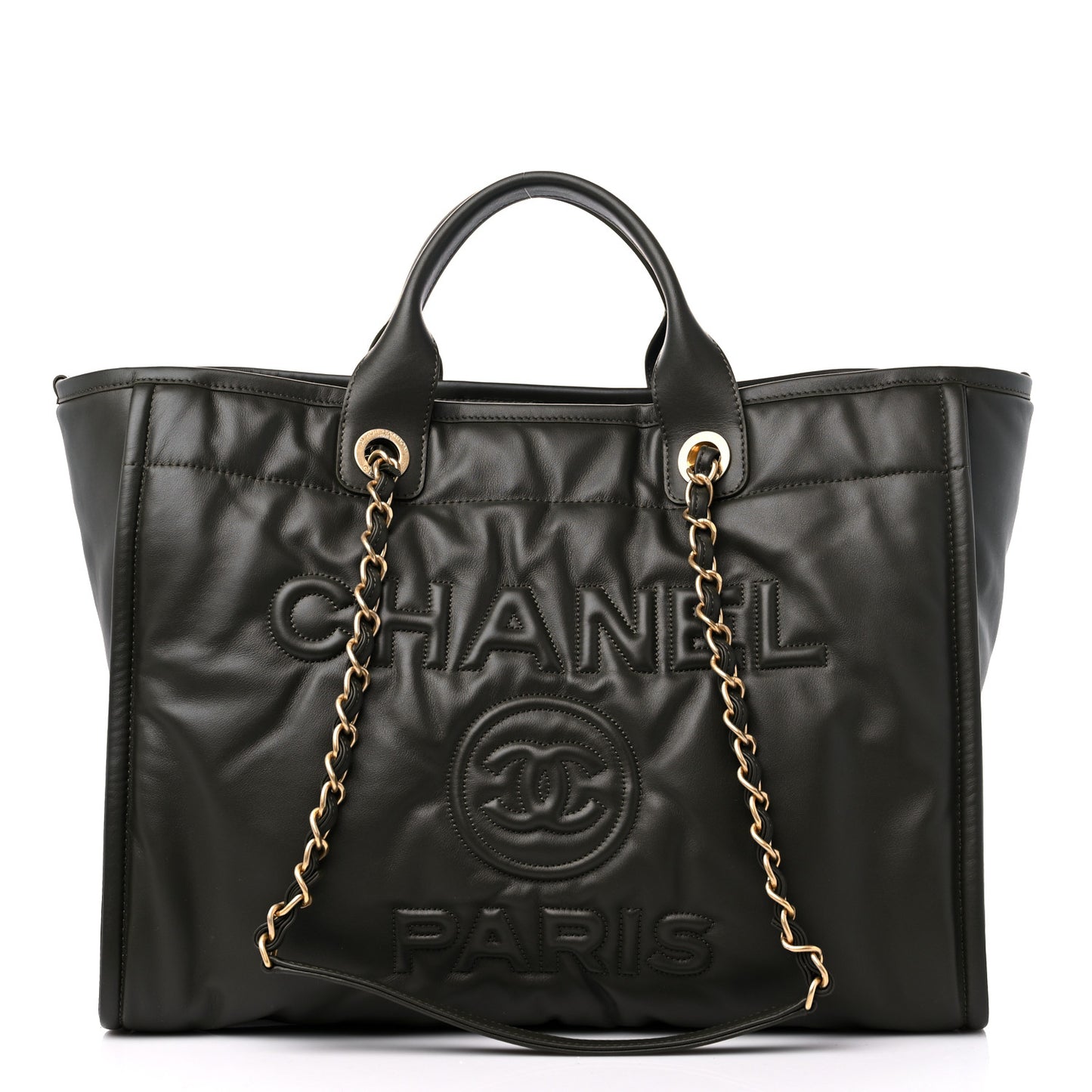 Calfskin Embossed Medium Deauville Tote Khaki