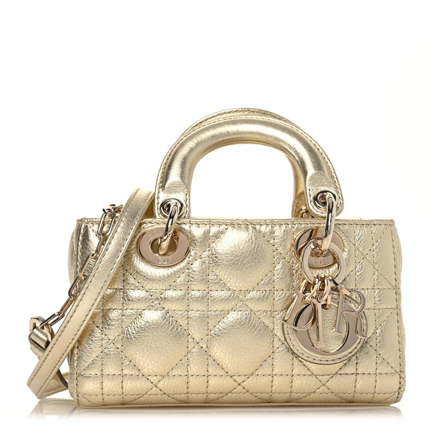 Christian Dior Metallic Lambskin Cannage Micro Lady D-Joy Gold
