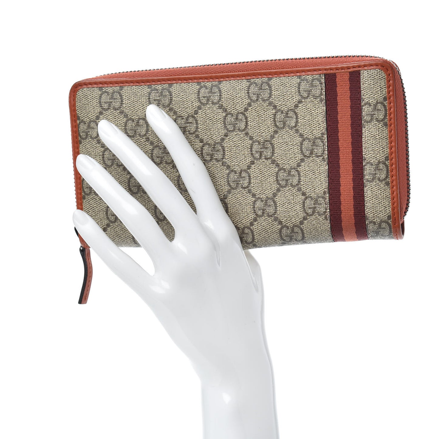 GG Supreme Monogram Web Zip Around Wallet Orange