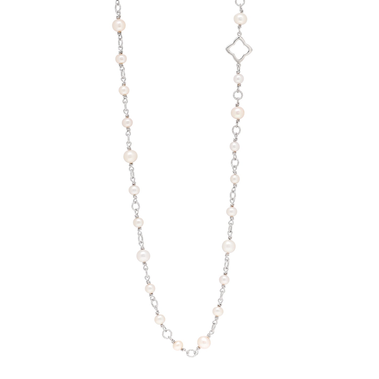 David Yurman Sterling Silver Pearl 9mm Quatrefoil Long Chain Necklace 1 of 5