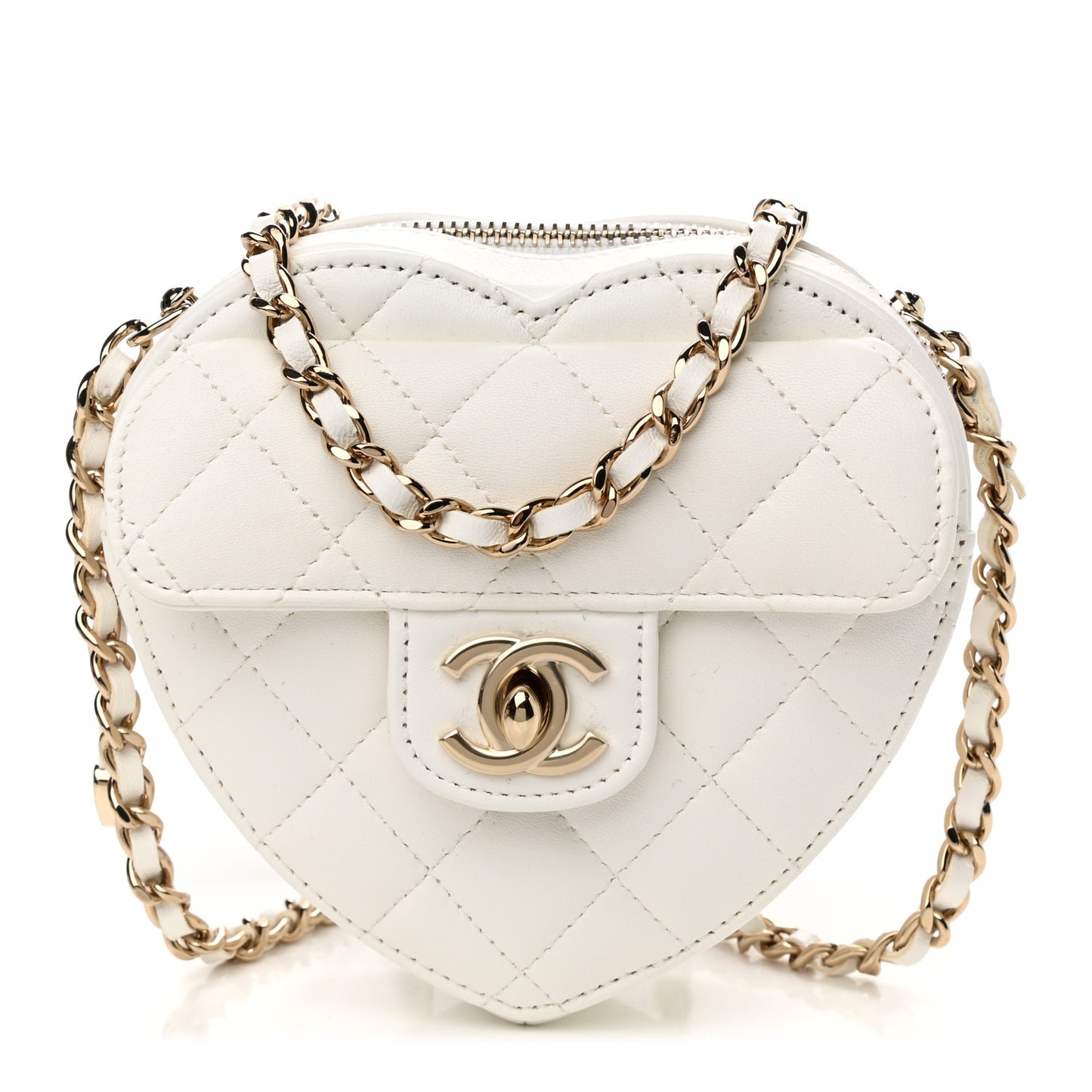 Lambskin Quilted CC In Love Heart Clutch With Chain White
