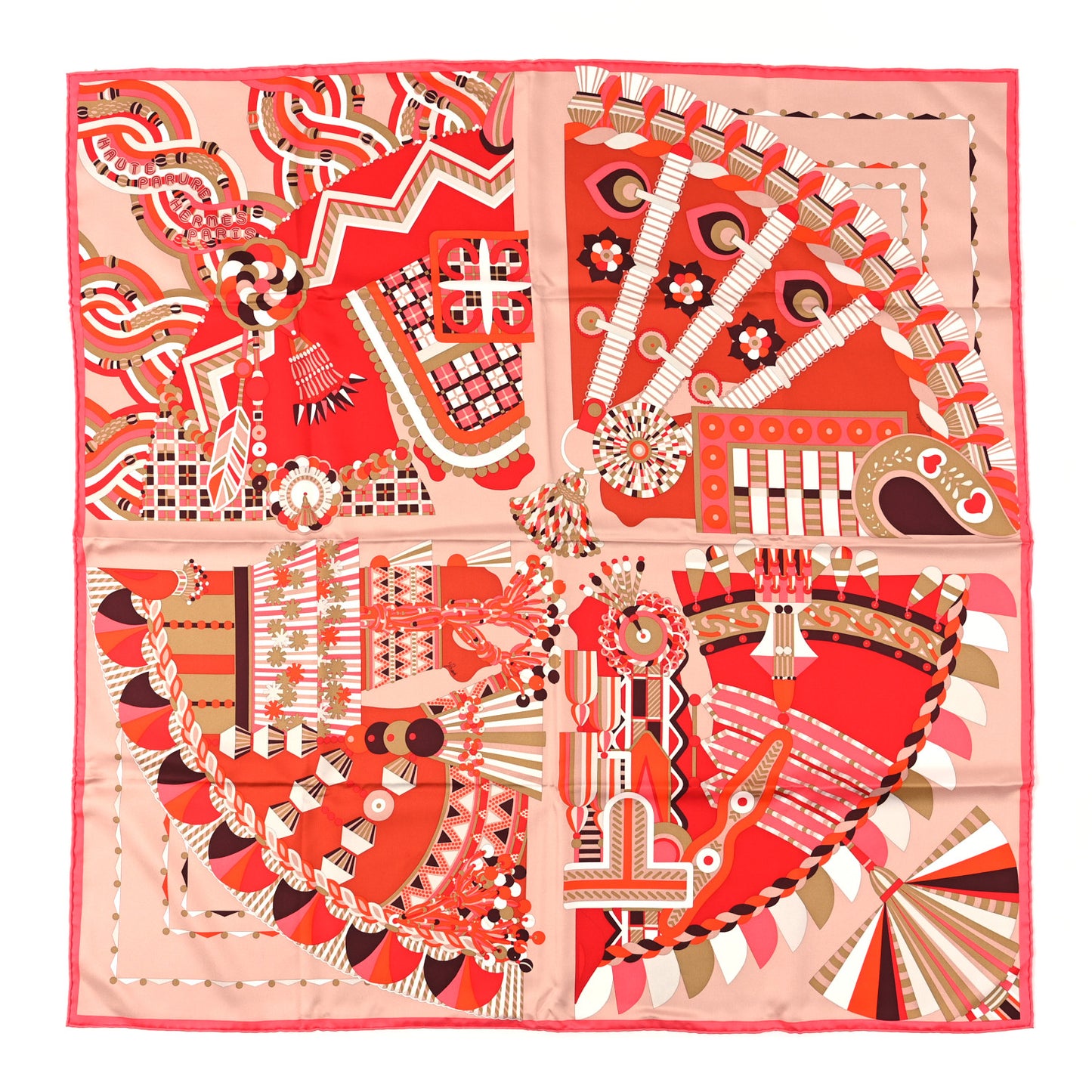 Silk Les Faceties De Pegase Scarf 90 Rose Rouge Beige