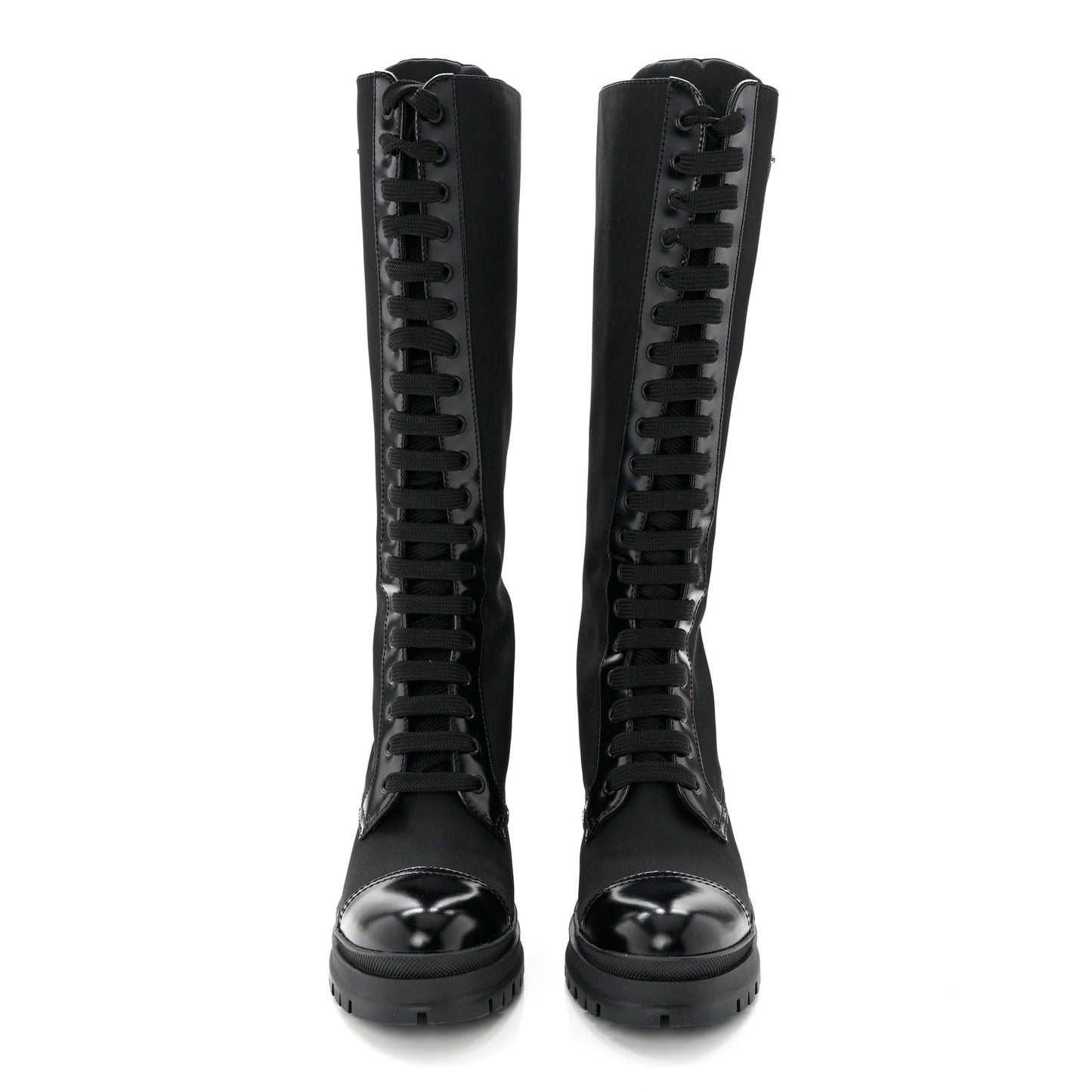 Re-Nylon Spazzolato Metal Triangle Logo Tall 55mm Combat Boots 36.5 Black