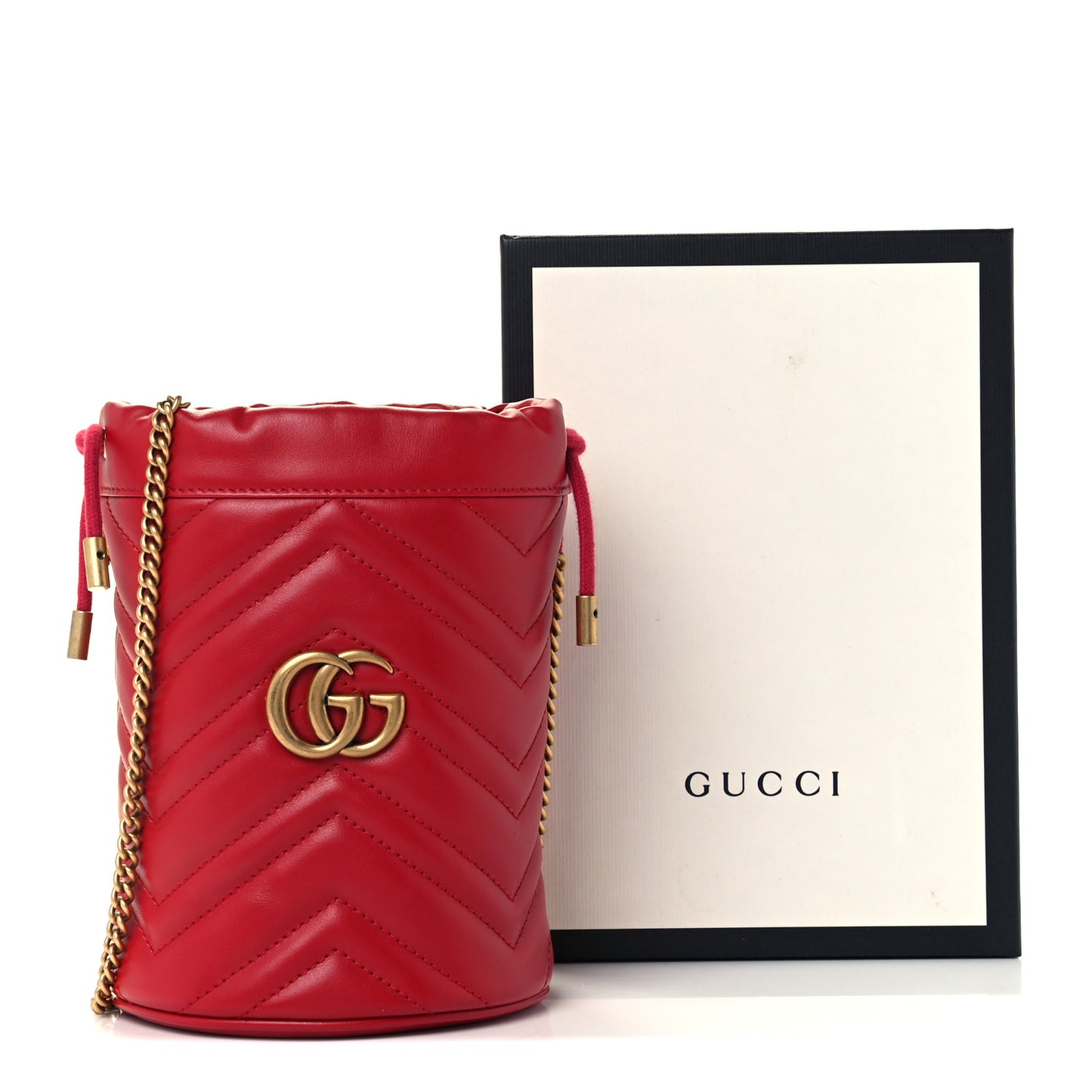 Calfskin Matelasse Mini GG Marmont 2.0 Bucket Bag Hibiscus Red