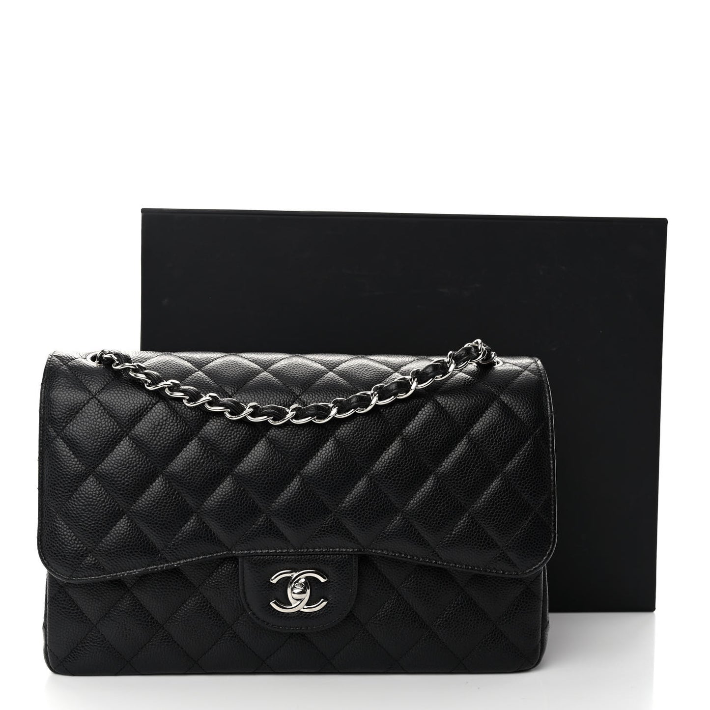 Caviar Quilted Jumbo Double Flap Black