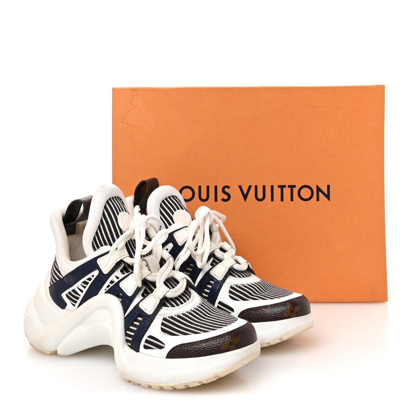 Patent Monogram Stripe LV Archlight Sneakers 36 White Blue