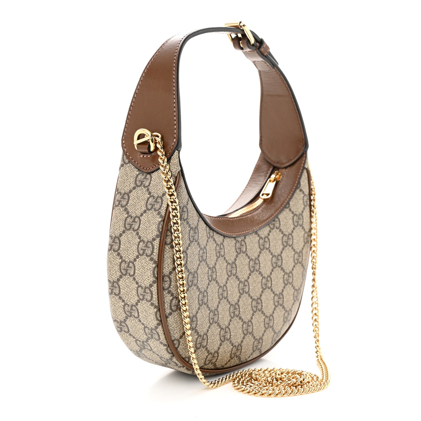 GG Supreme Monogram Azalea Calfskin Mini Retro Interlocking G Half Moon Bag Beige Ebony Brown Sugar