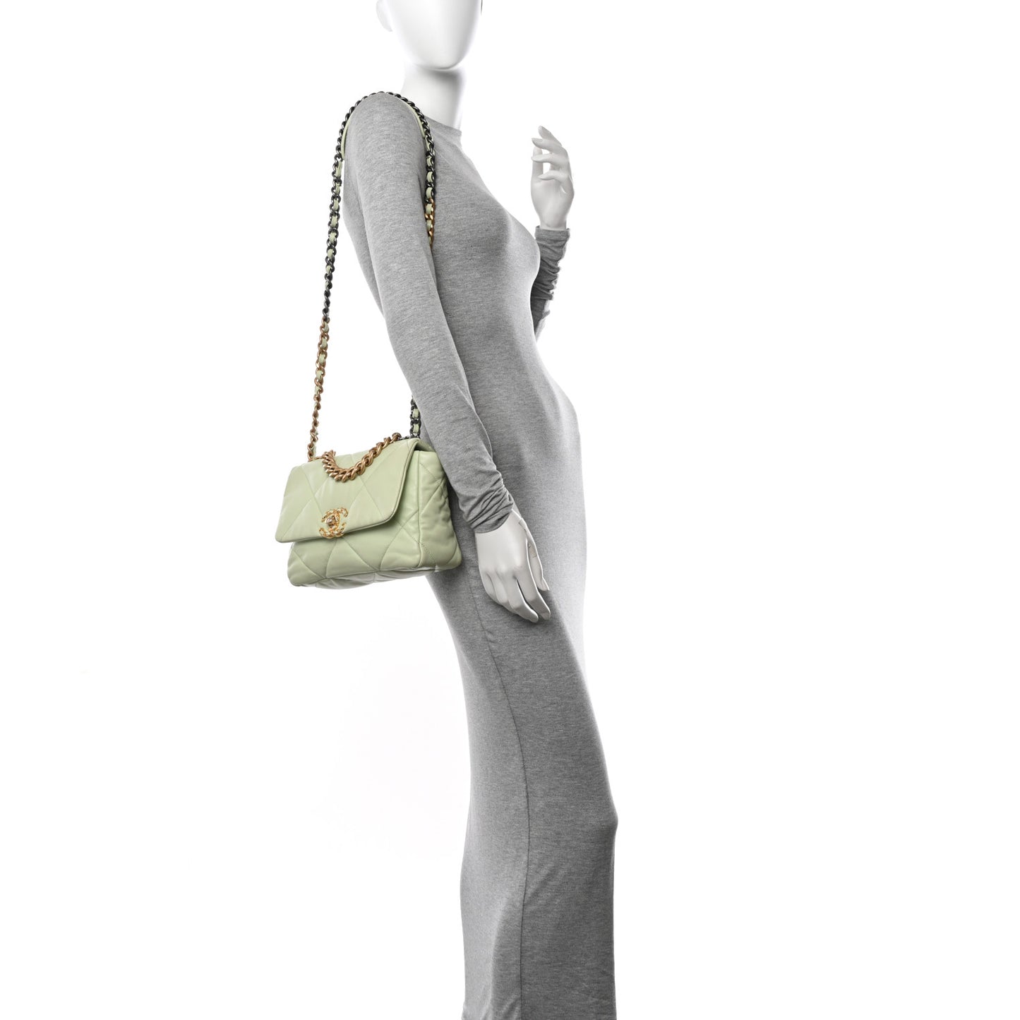 Lambskin Quilted Medium Chanel 19 Flap Light Green
