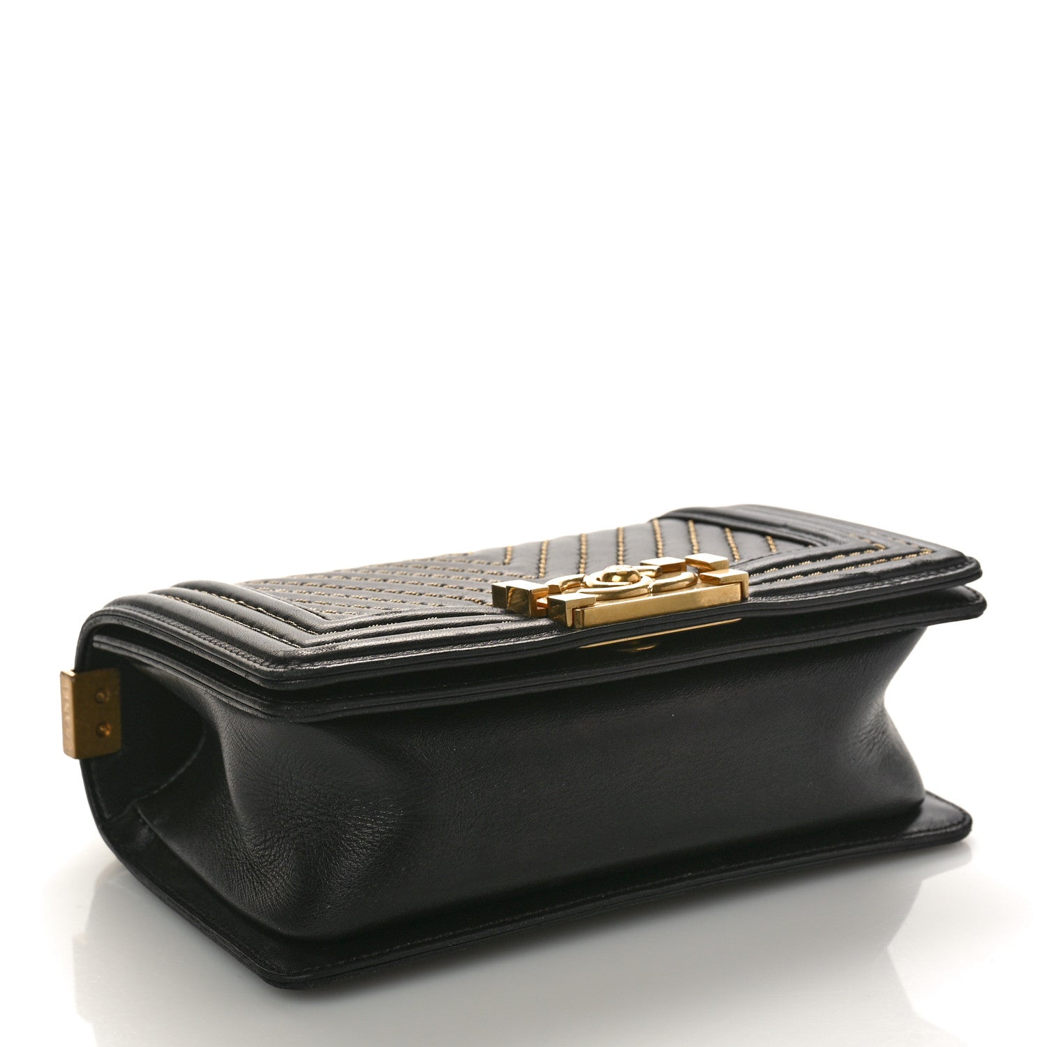 Chanel Lambskin Chevron Chain Stitched Small Boy Flap Black 4 of 9