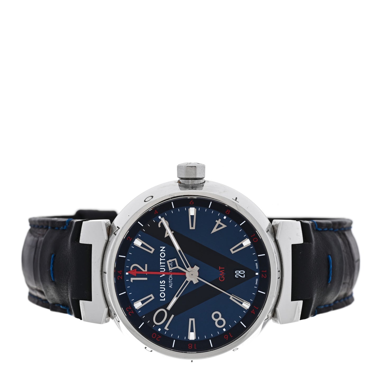 Stainless Steel Alligator 39mm Tambour GMT Automatic Watch Blue
