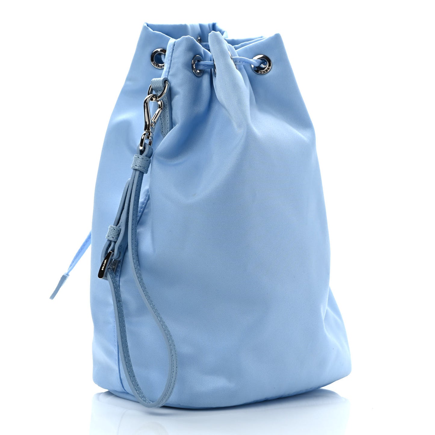 Re-Nylon Saffiano Vela Bucket Wristlet Celeste