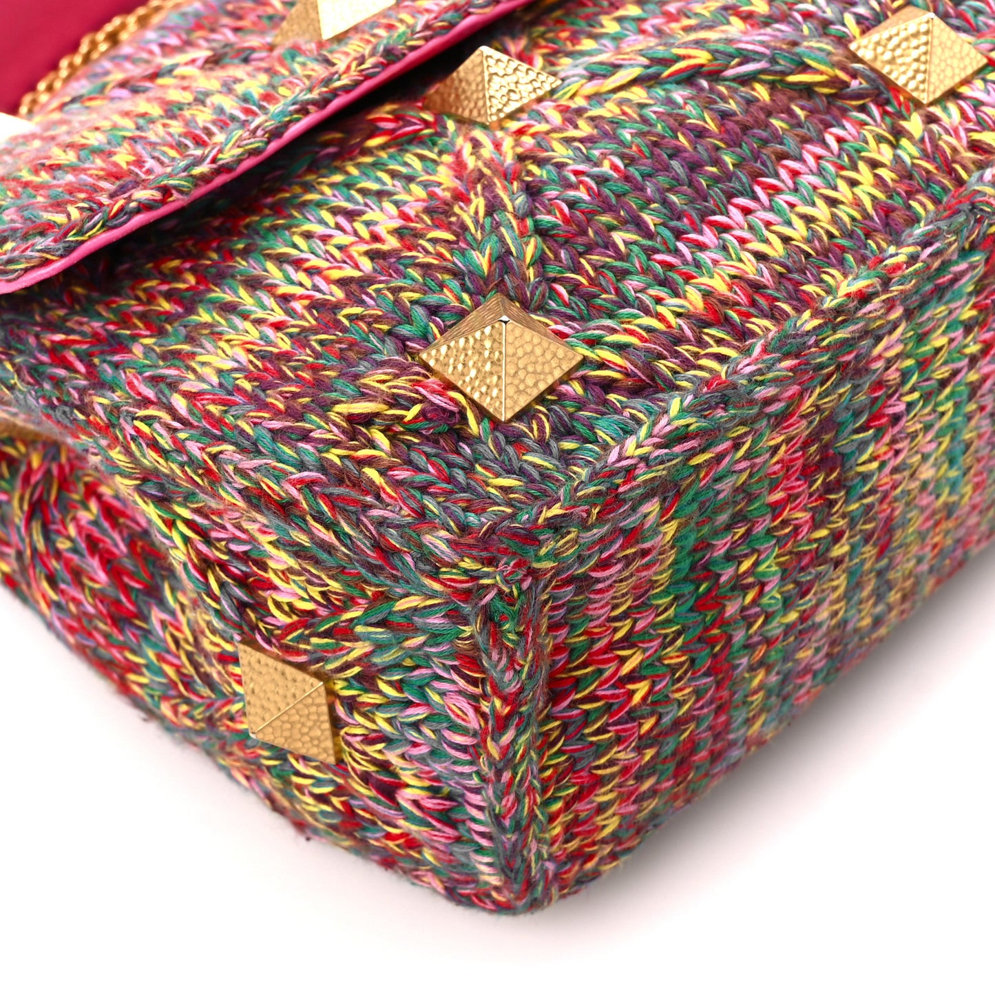 Wool Woven Large Roman Stud Shoulder Bag Multicolor Feminine Pink