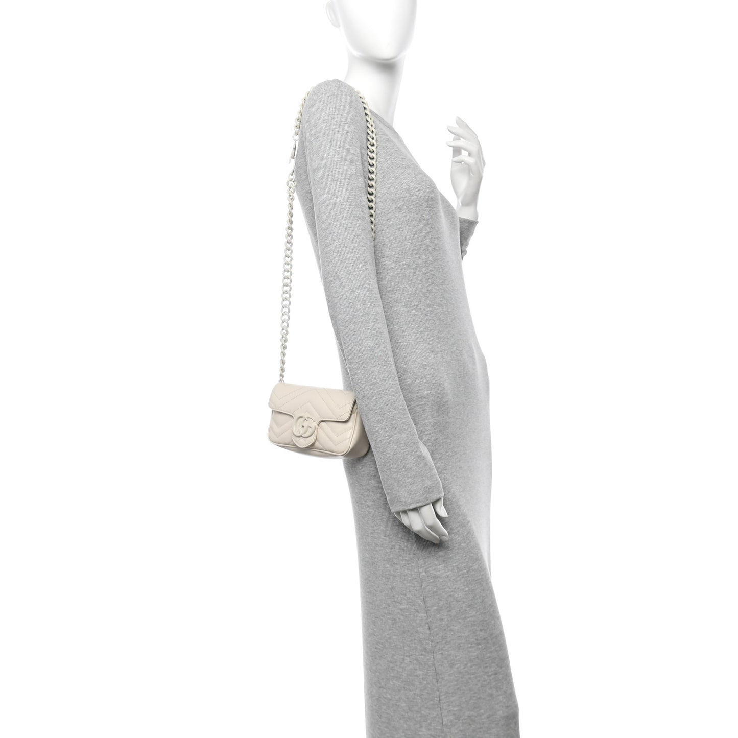 Calfskin Matelasse Monochrome GG Marmont Chain Belt Bag Mystic White