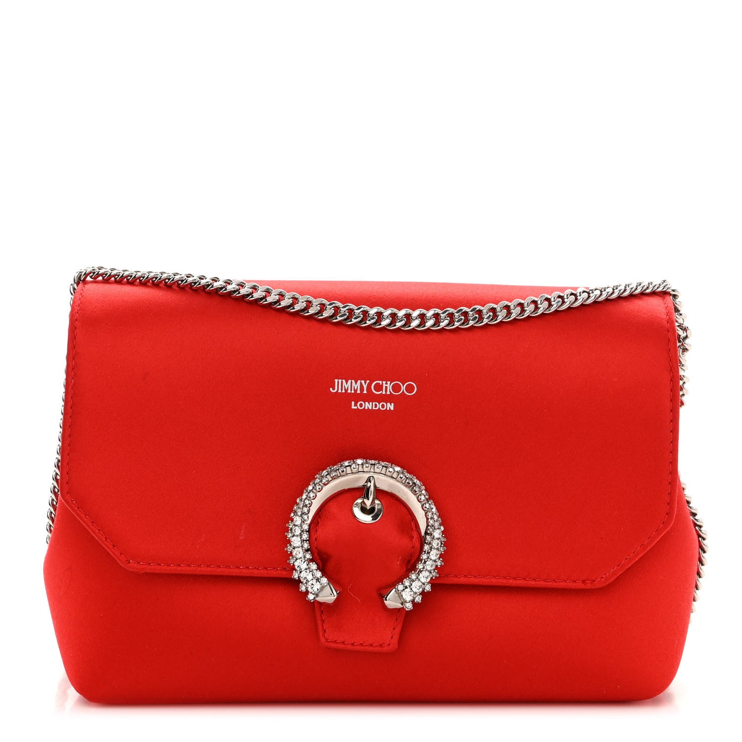 Satin Crystal Embellished Madeline Clutch Red