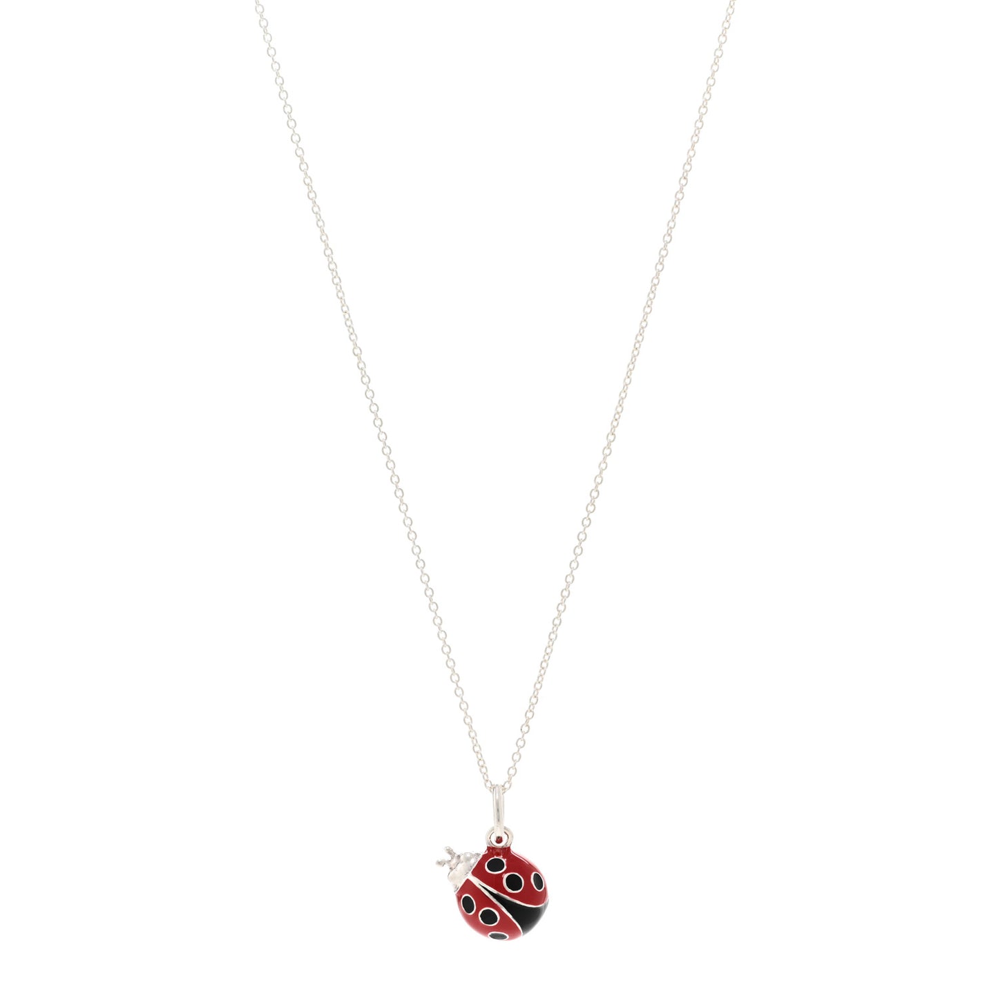 Sterling Silver Enamel Ladybug Pendant Necklace Red Black
