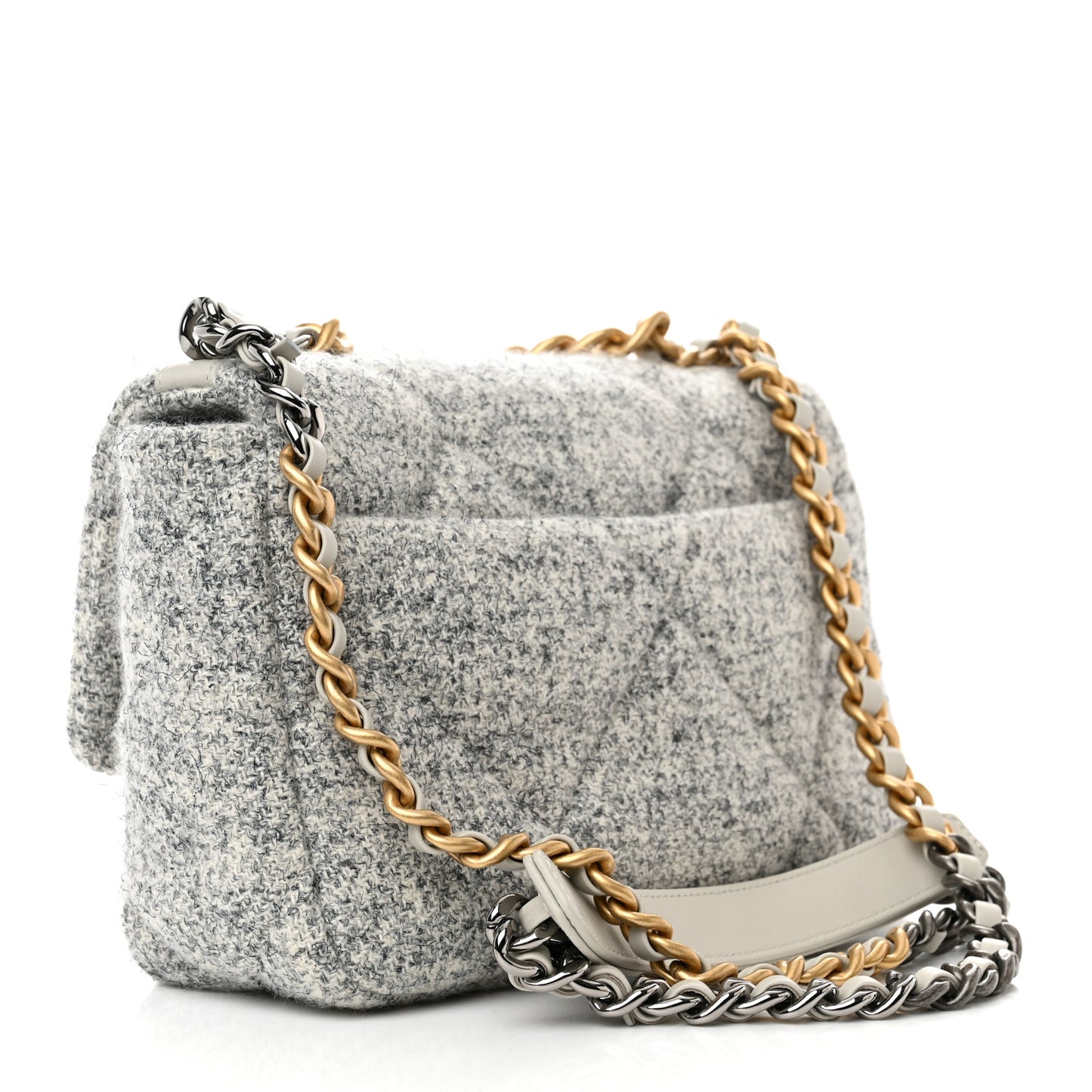Tweed Quilted Medium Chanel 19 Flap Grey Ecru