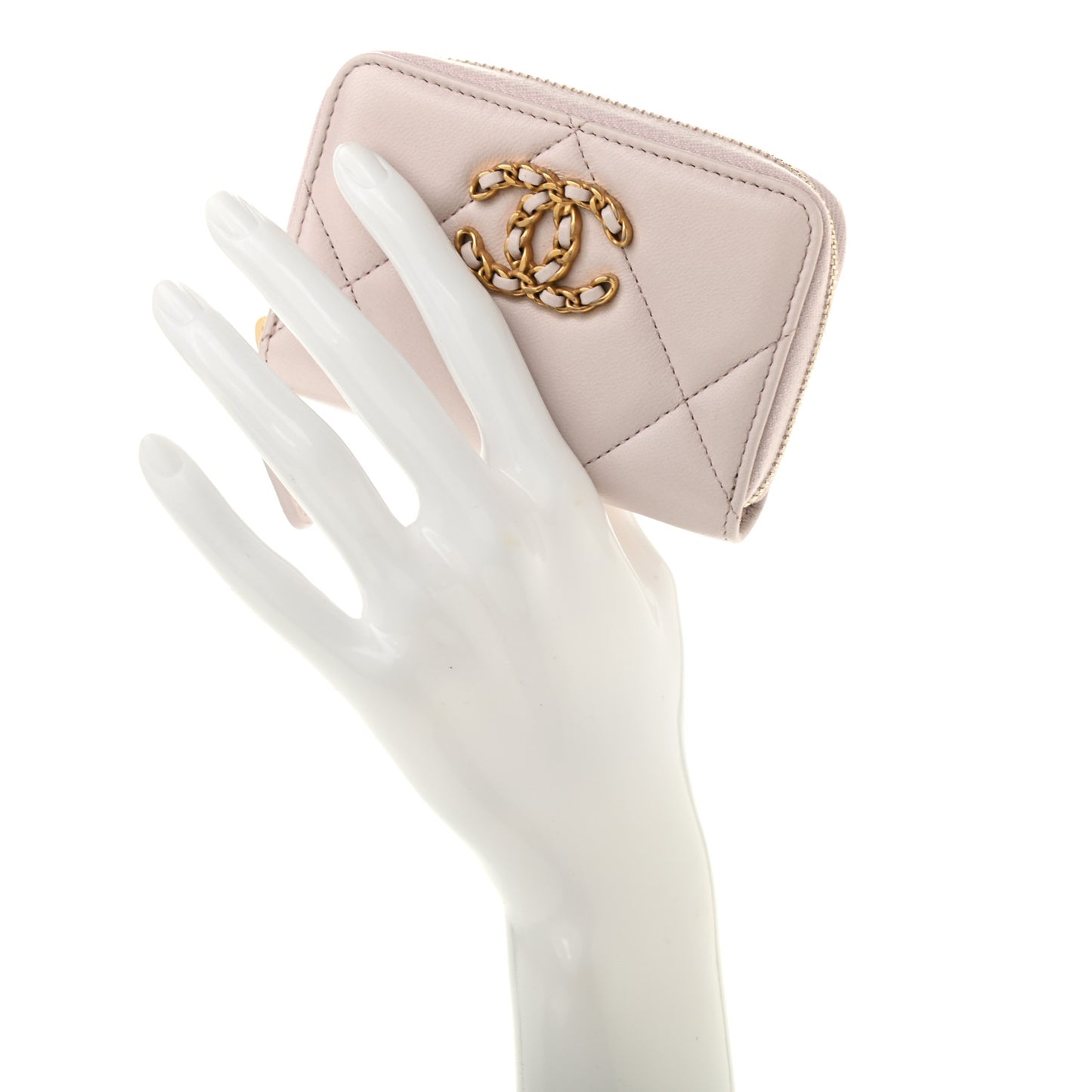 Lambskin Quilted 19 Zip Around Coin Purse Wallet Light Purple