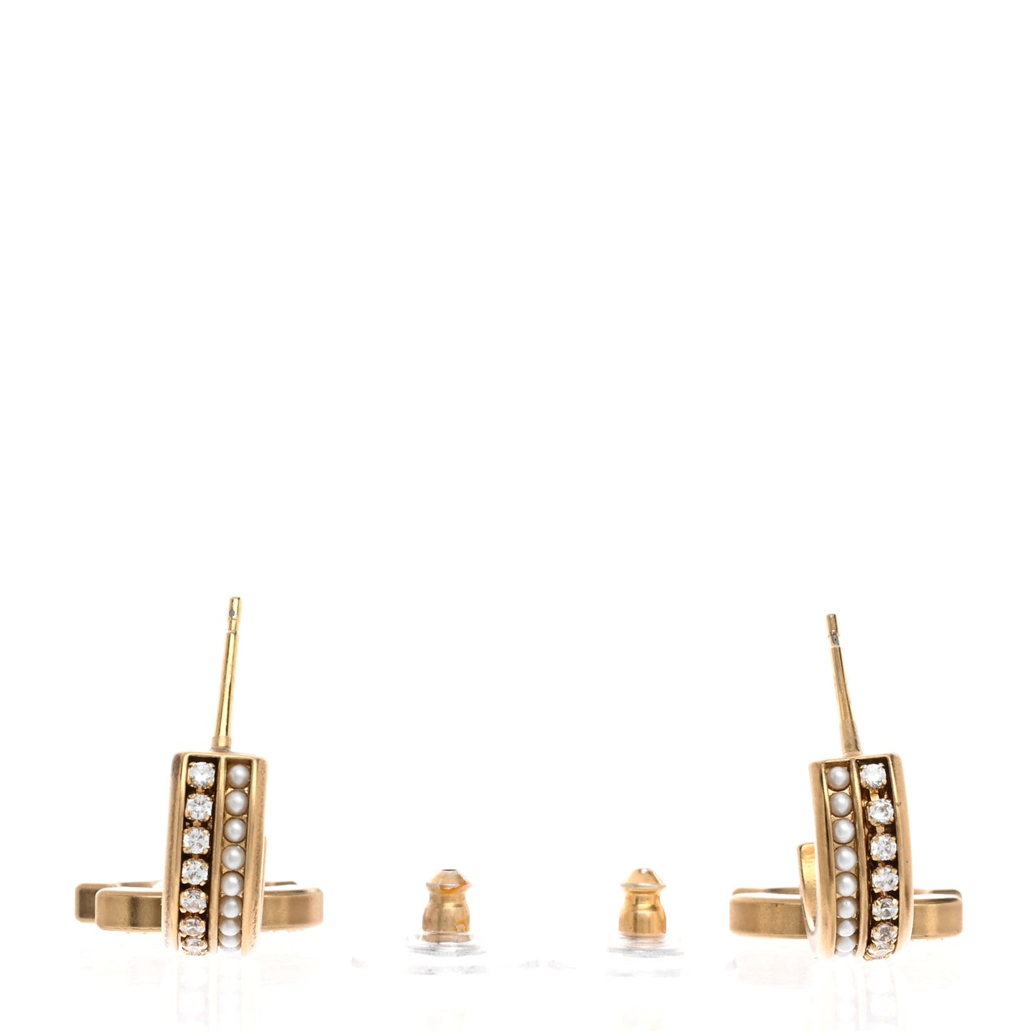 Crystal Pearl CC Hoop Drop Earrings Gold