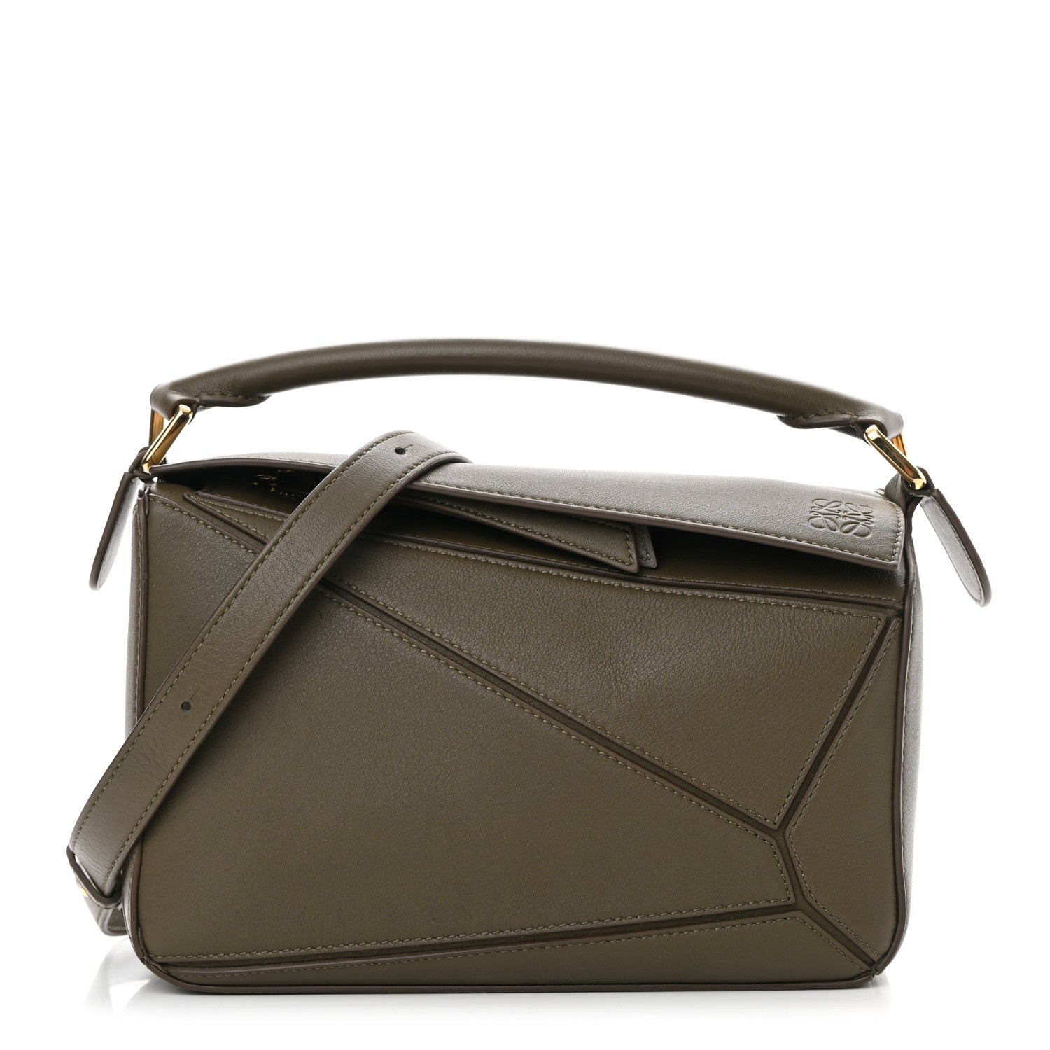 Loewe Calfskin Small Puzzle Bag Dark Khaki 1259426 – FASHIONPHILE