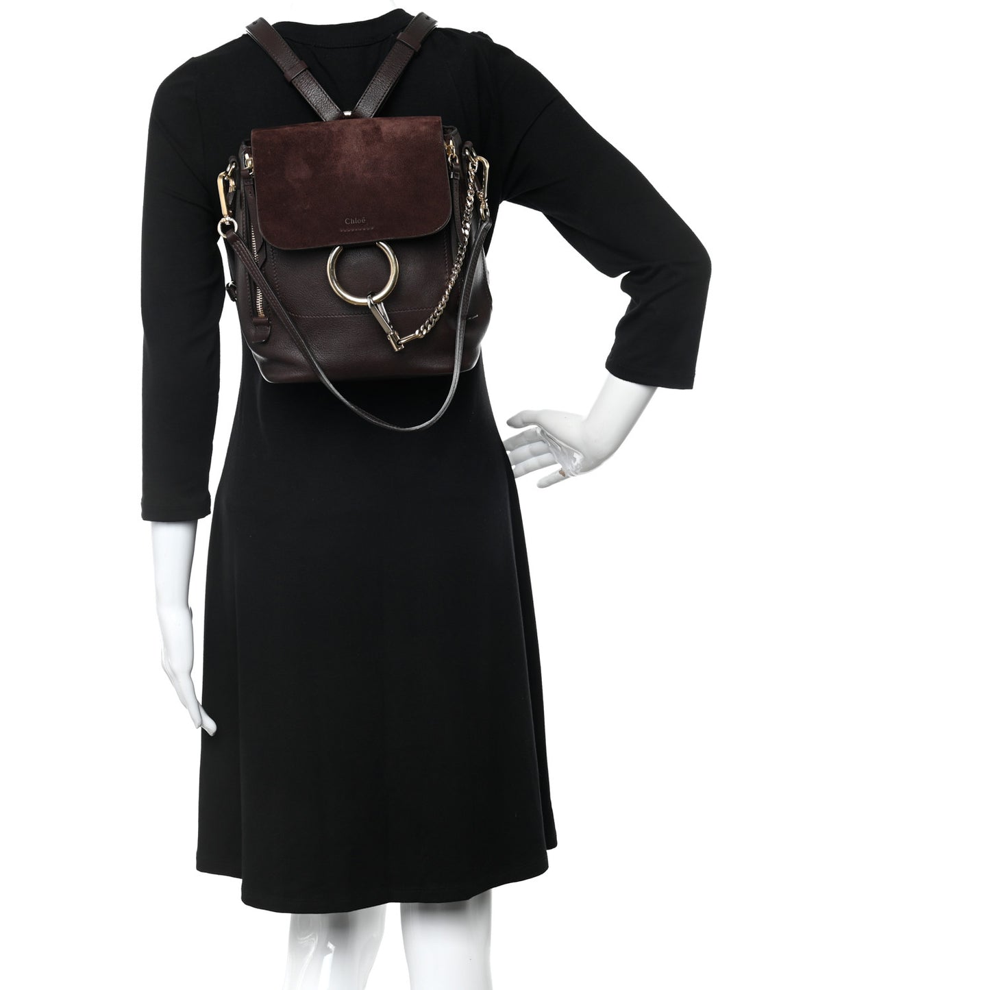 Suede Calfskin Small Faye Backpack Carbon Brown