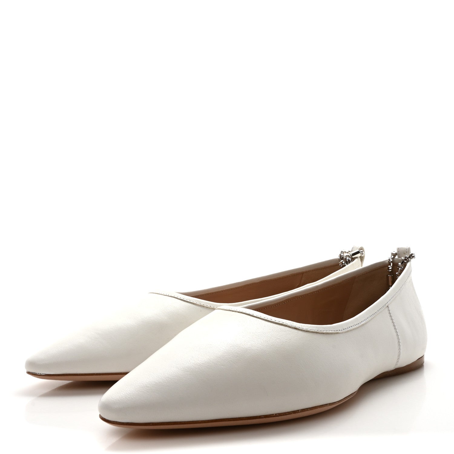 Miu Miu Nappa Crystal Ankle Strap Ballerina Flats 35 White 4 of 8