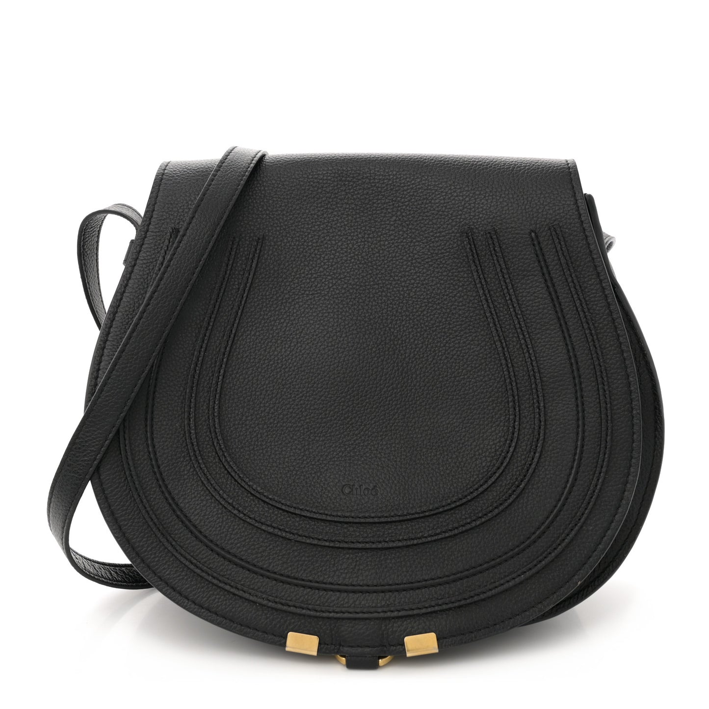 Calfskin Medium Marcie Round Crossbody Bag Black