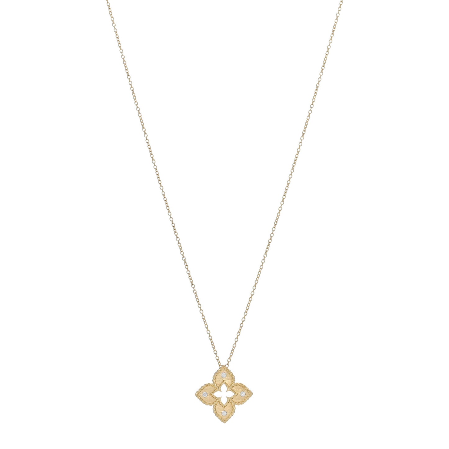18K Yellow Gold Diamond Petite Venetian Princess Flower Pendant Necklace