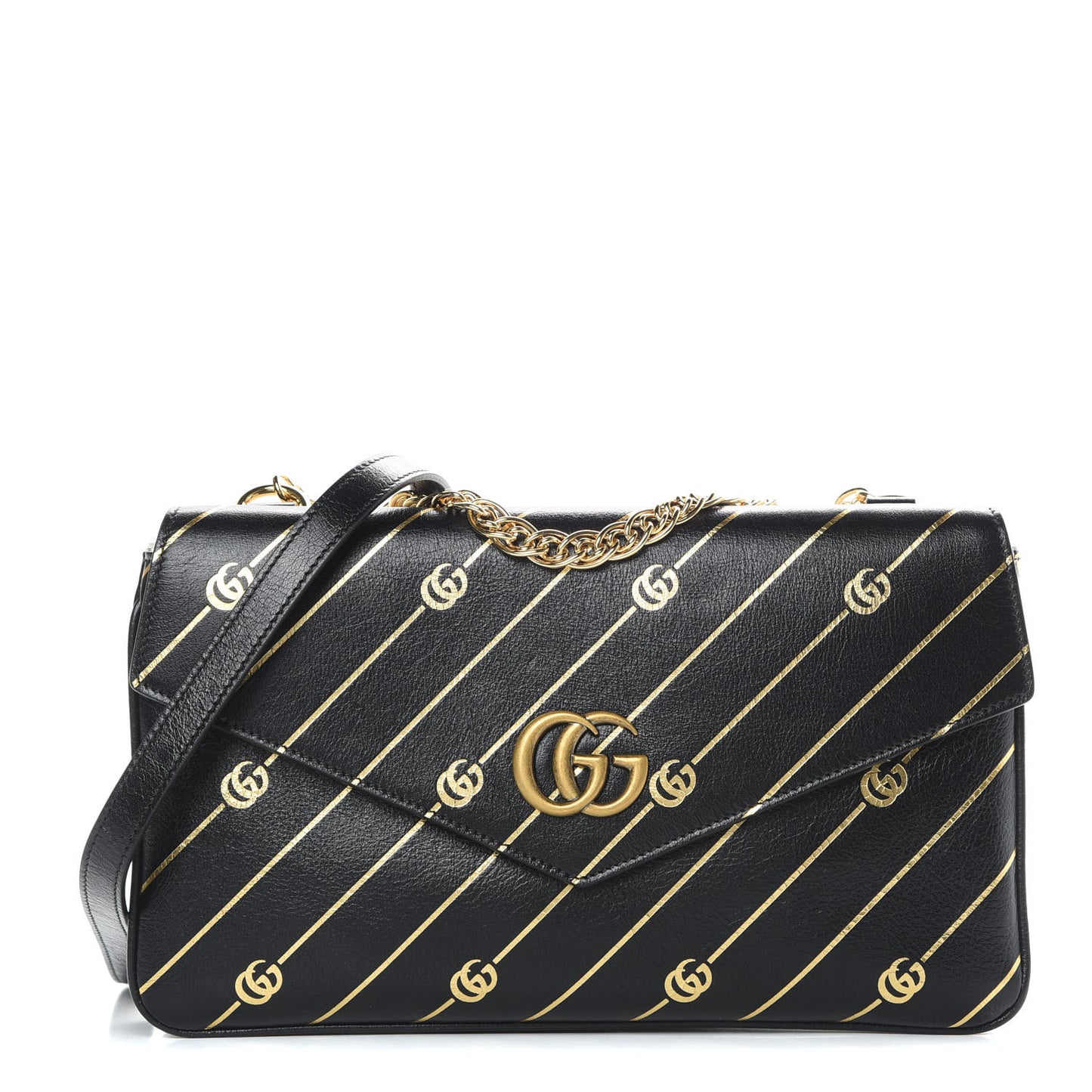 Calfskin Diagonal GG Medium Thiara Double Envelope Shoulder Bag Black White