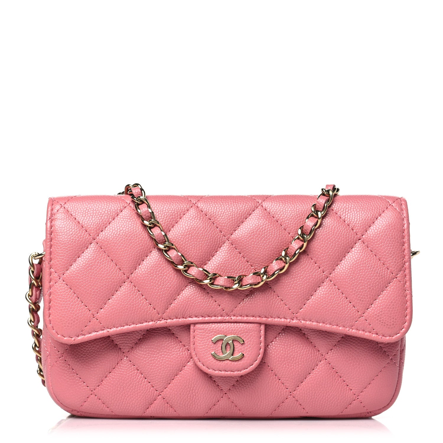 Chanel Caviar Quilted Flap Phone Holder With Chain Pink 1570630