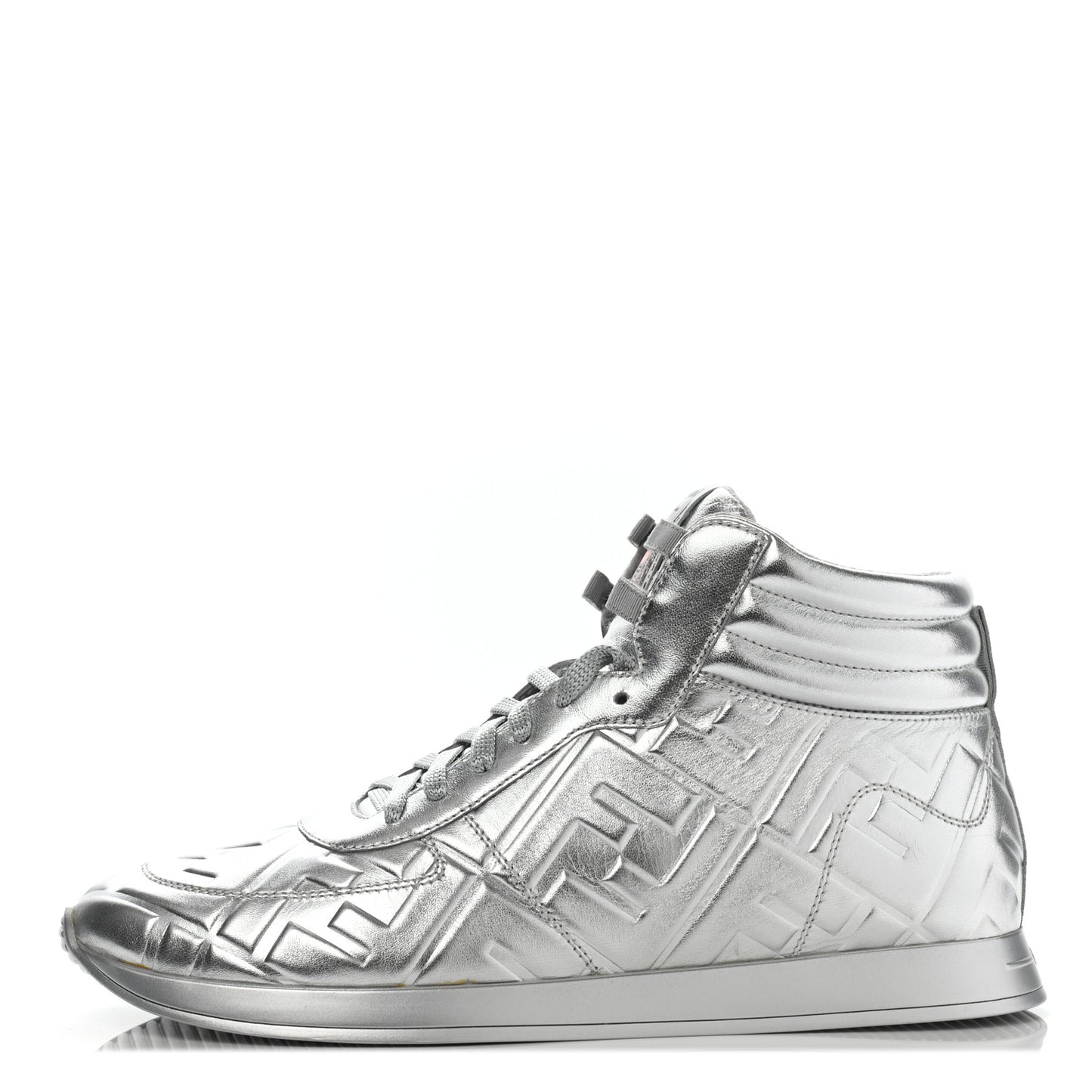 X NICKI MINAJ Metallic Nappa Macro FF Embossed Prints On High Top Sneakers 40 Silver