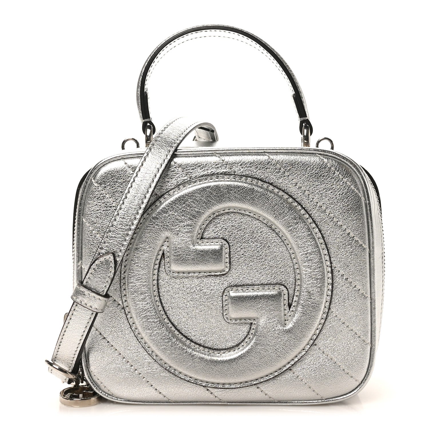 GUCCI シルバー ハンドバッグ Gucci Metallic Sakai Be Green Calfskin Diagonal Stitched Blondie