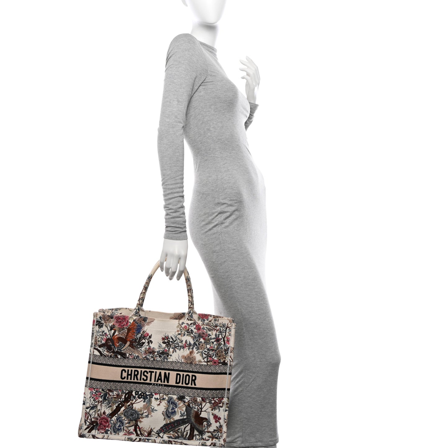 Canvas Embroidered Large Jardin D'Hiver Book Tote Latte Multicolor