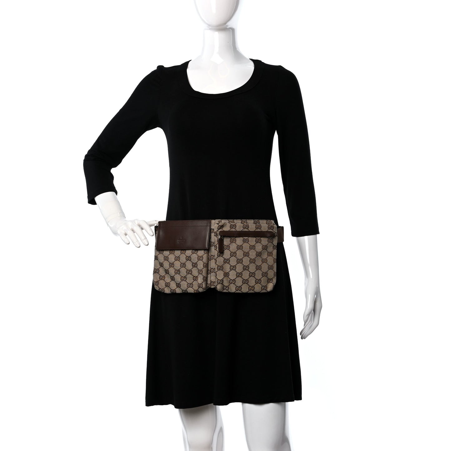 GG Monogram Double Pocket Belt Bag Dark Brown