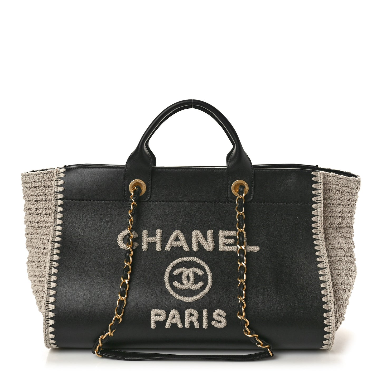 Calfskin Knit Medium Deauville Tote Black Grey