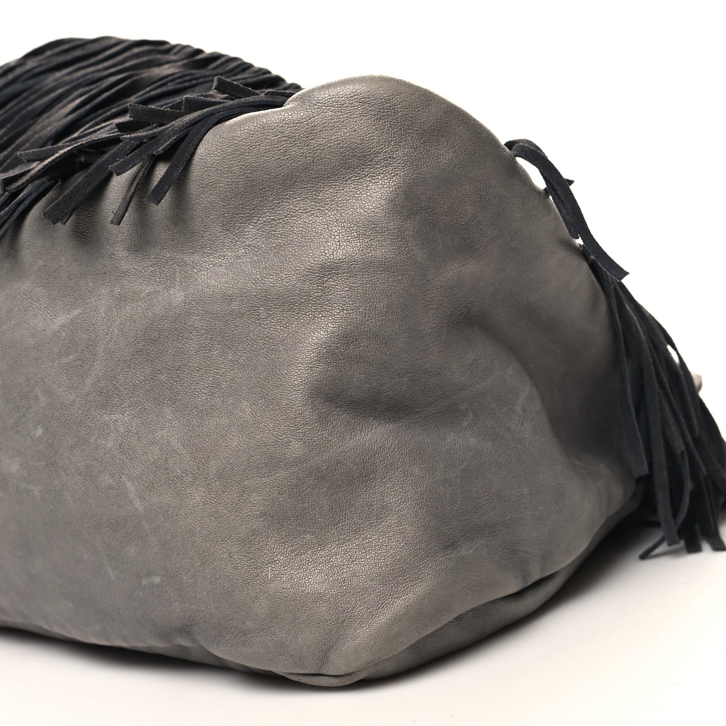 Calfskin Suede Snakeskin Woven Fringe Tatum Shoulder Bag Grey