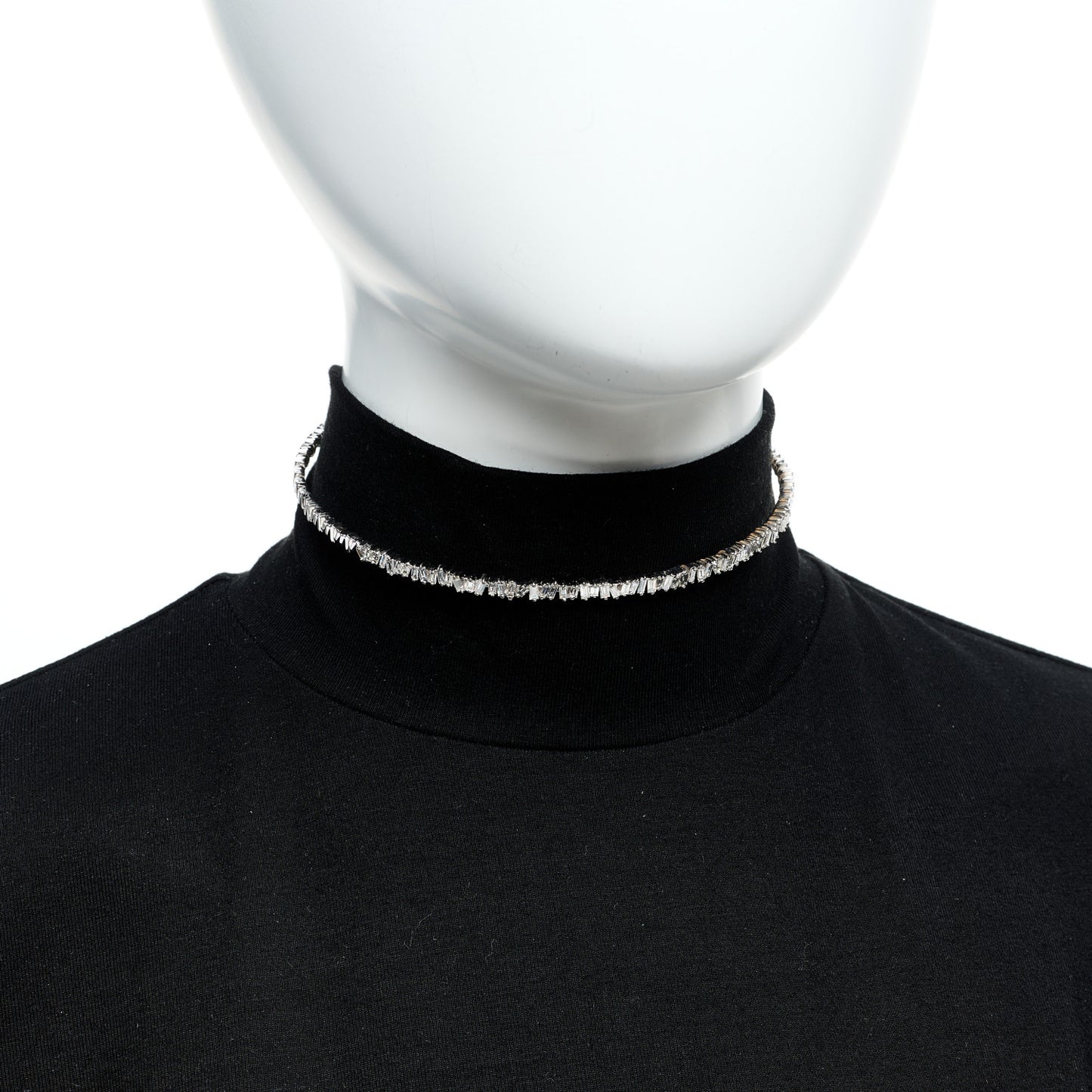 18K White Gold Diamond Classic Half Baguette Choker Necklace