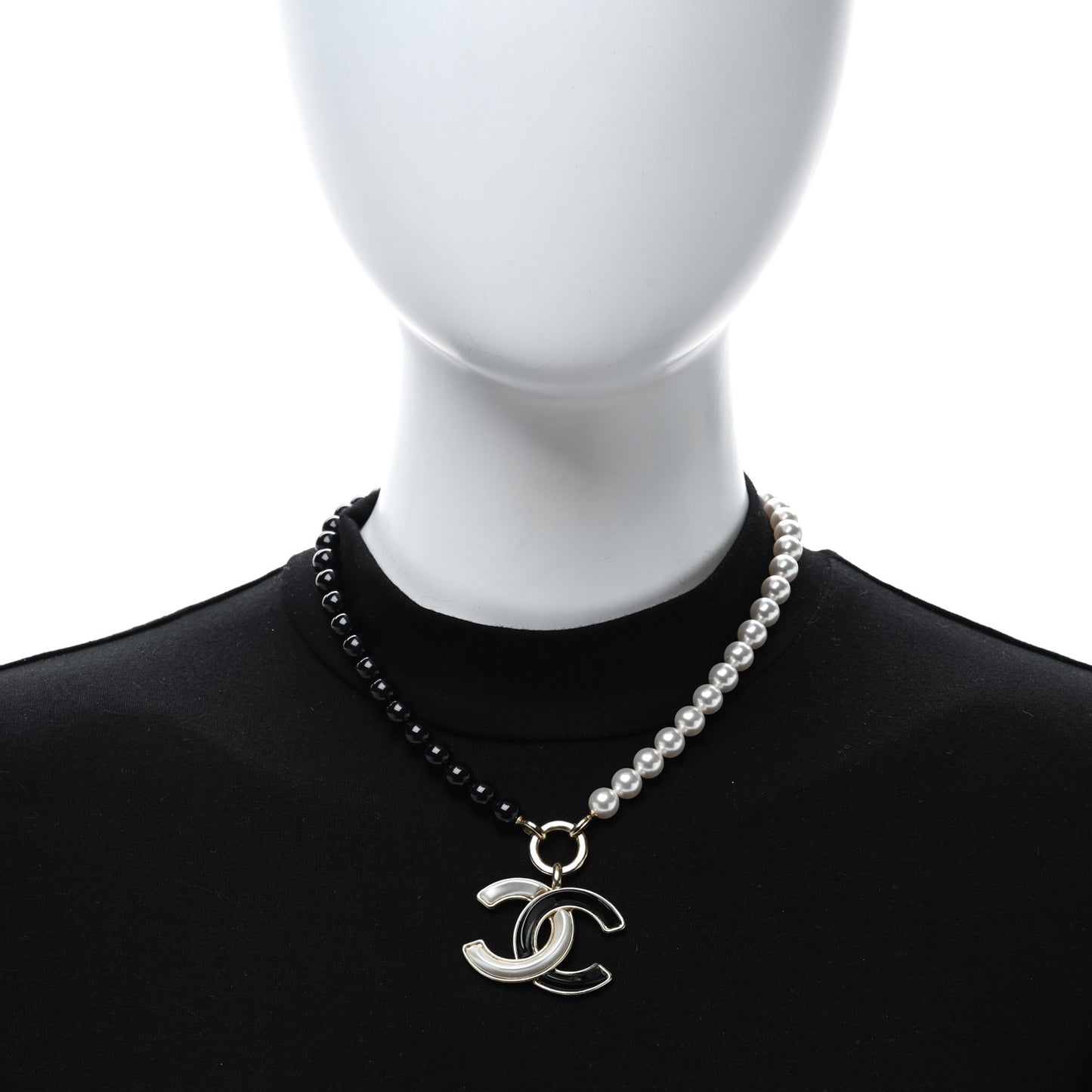 Pearl Beaded CC Necklace Black White