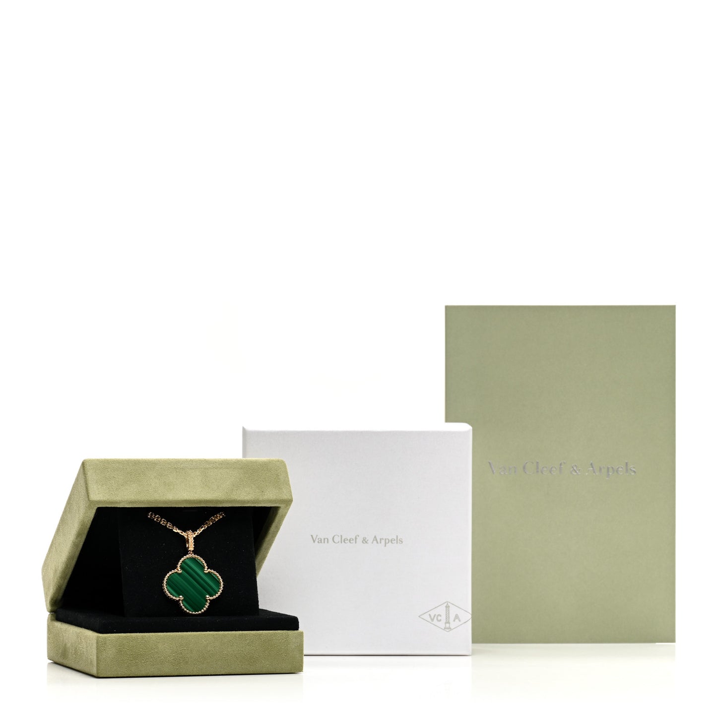 18K Yellow Gold Malachite Magic Alhambra Pendant Necklace