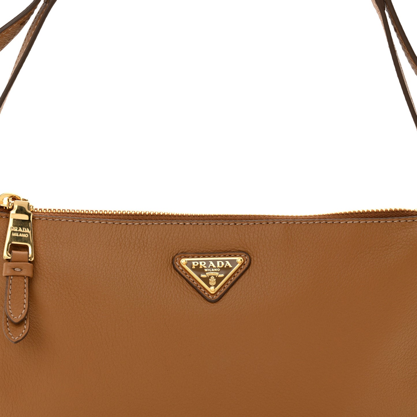 Soft Calfskin Zippered Shoulder Bag Caramel